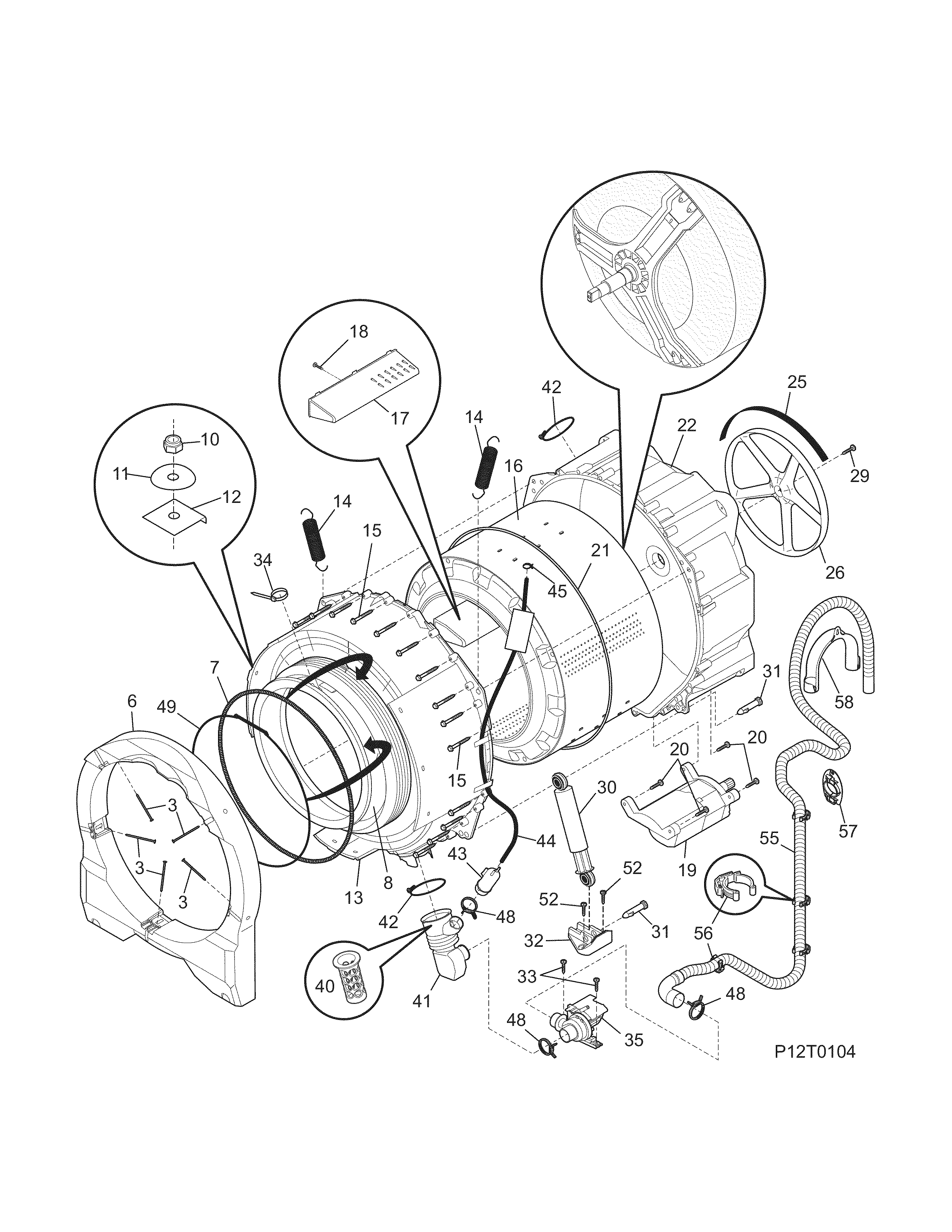 Frigidaire FTF2140FE1 motor/tub diagram