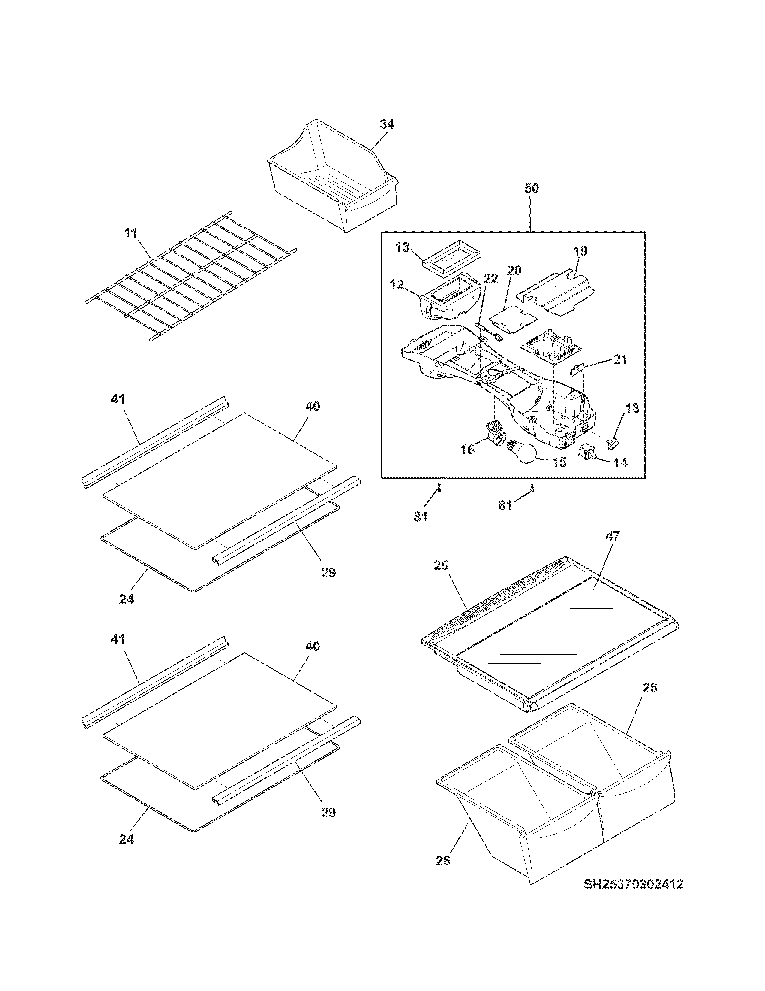 Kenmore 25370302412 shleves diagram