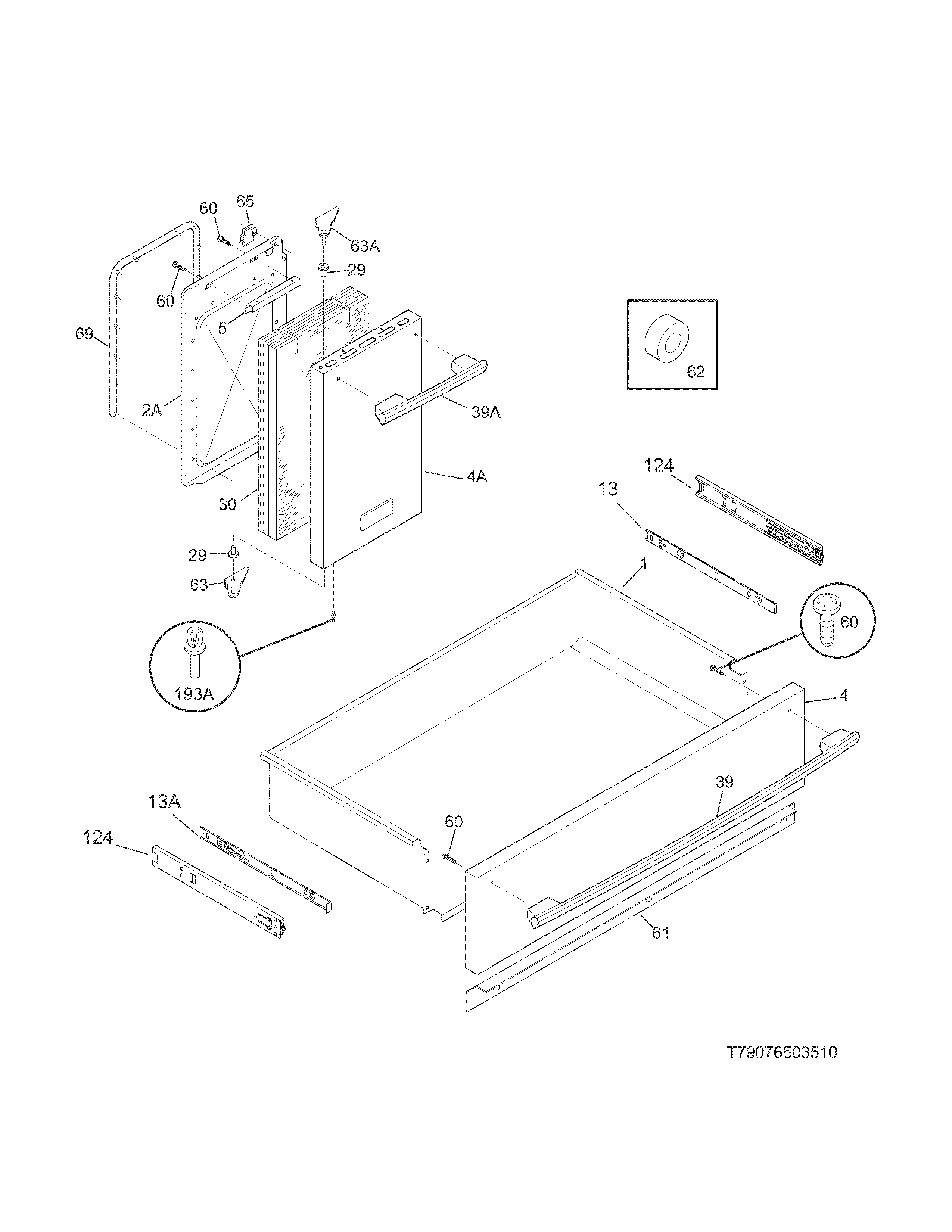 Kenmore Elite 79097153510 small door/drawer diagram
