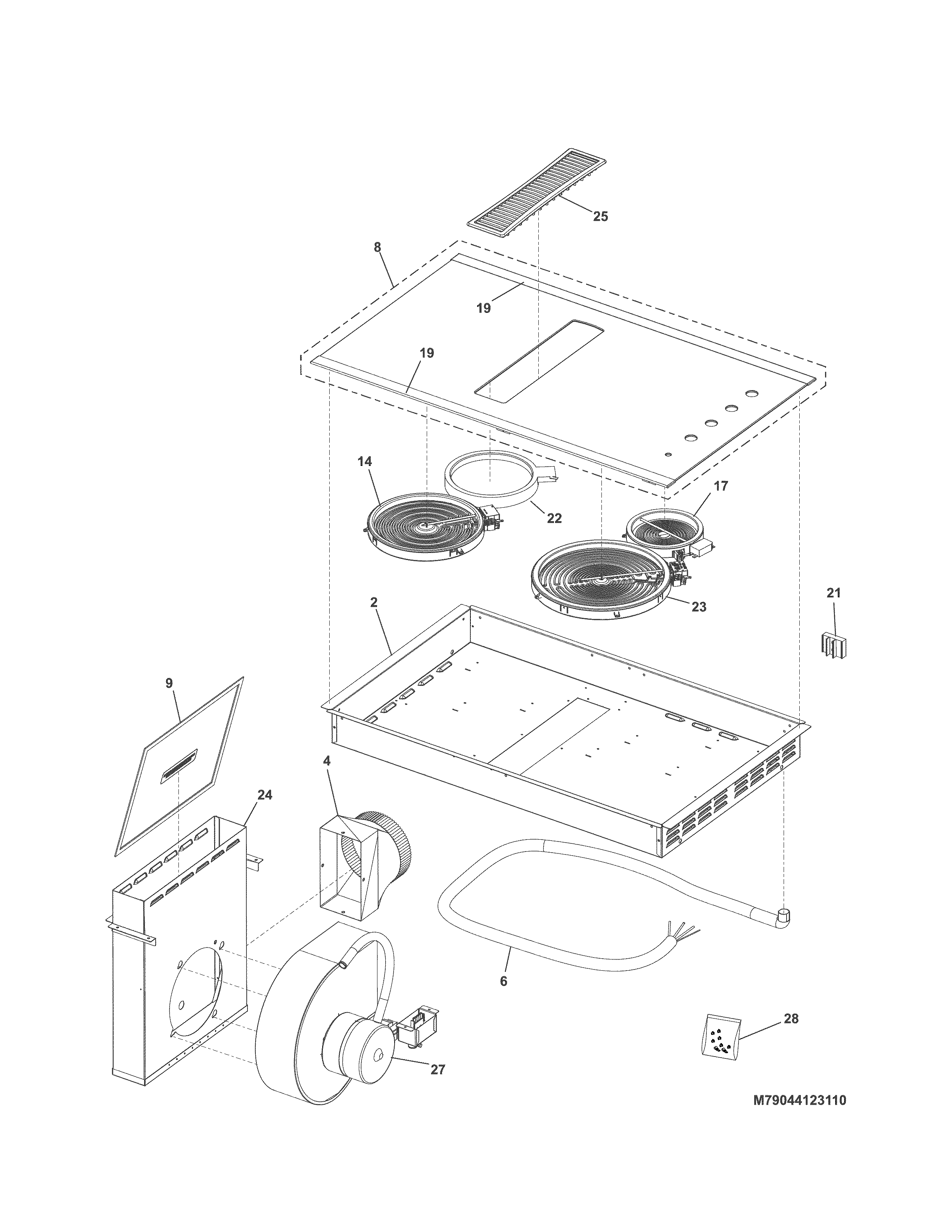 Kenmore Elite 79044123510 main top/surface units diagram