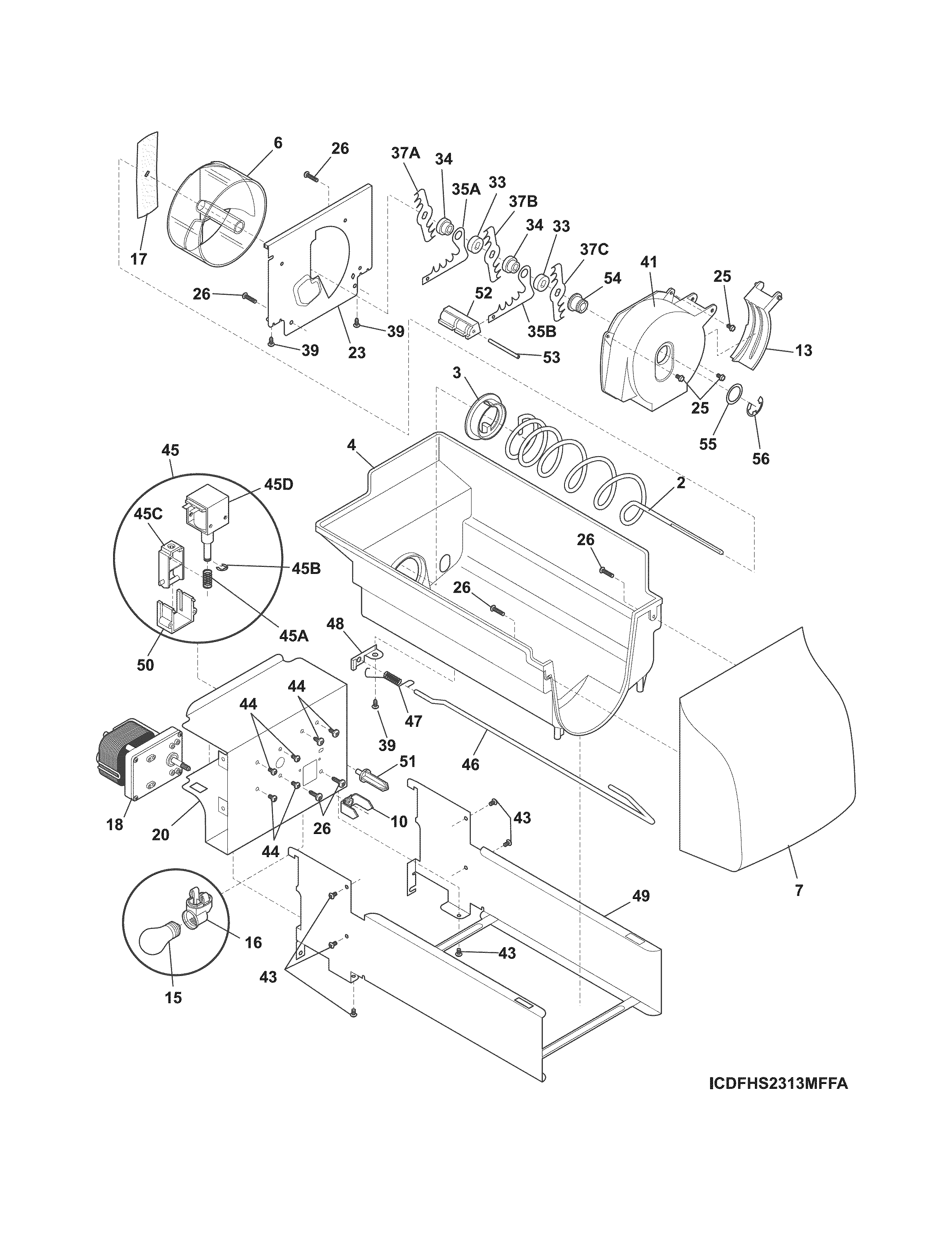 Frigidaire DFHS2313MFFA ice container diagram