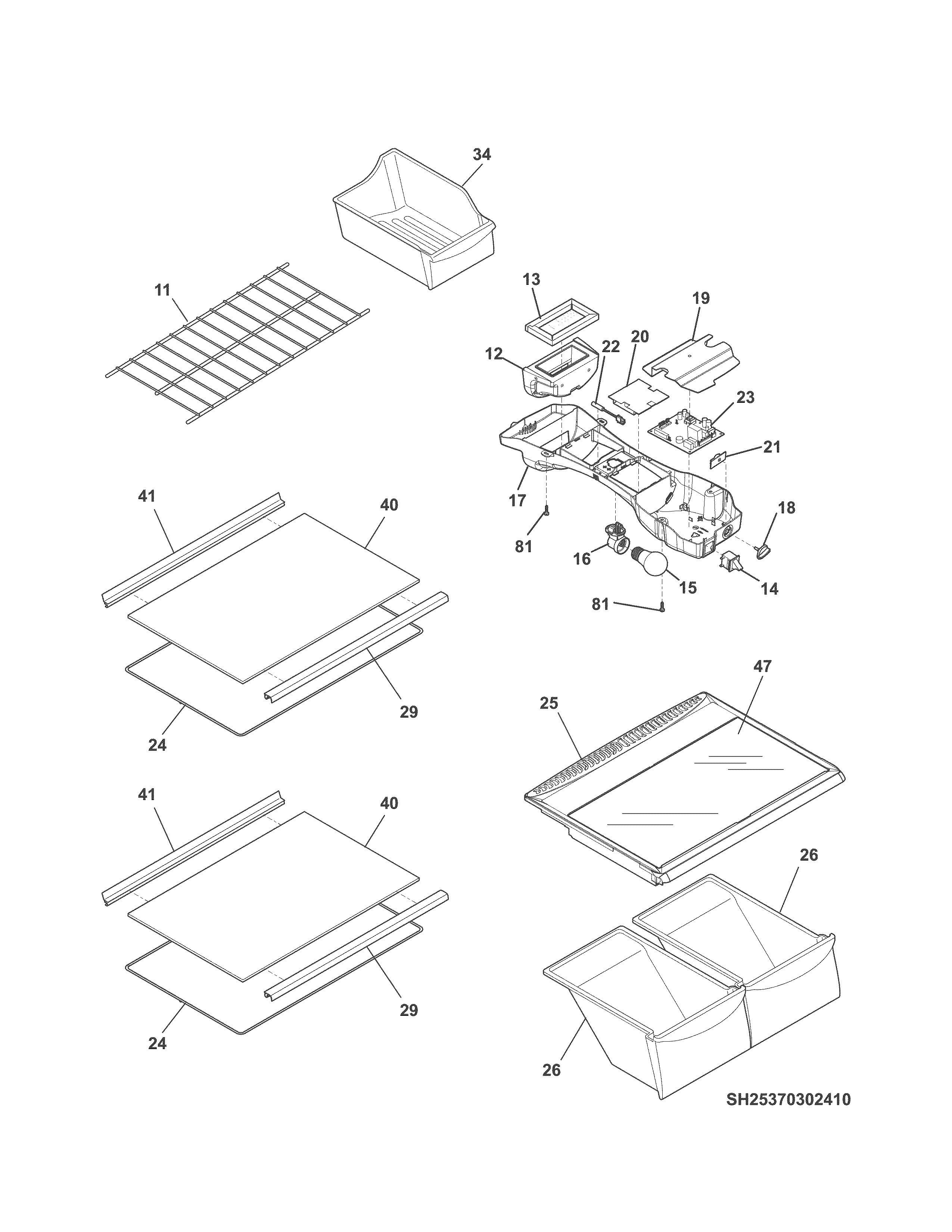 Kenmore 25370402413 shelves diagram