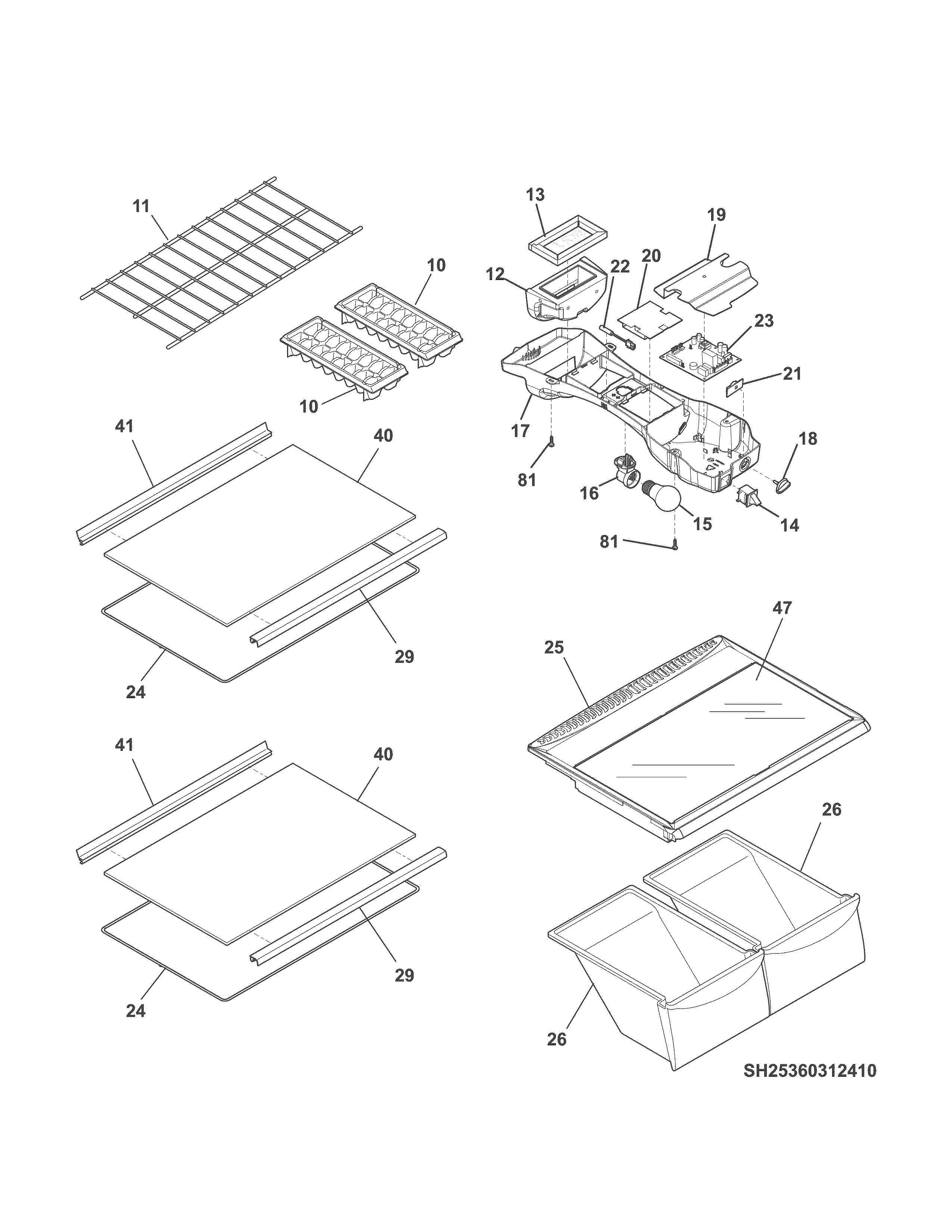 Kenmore 25360312412 shelves diagram