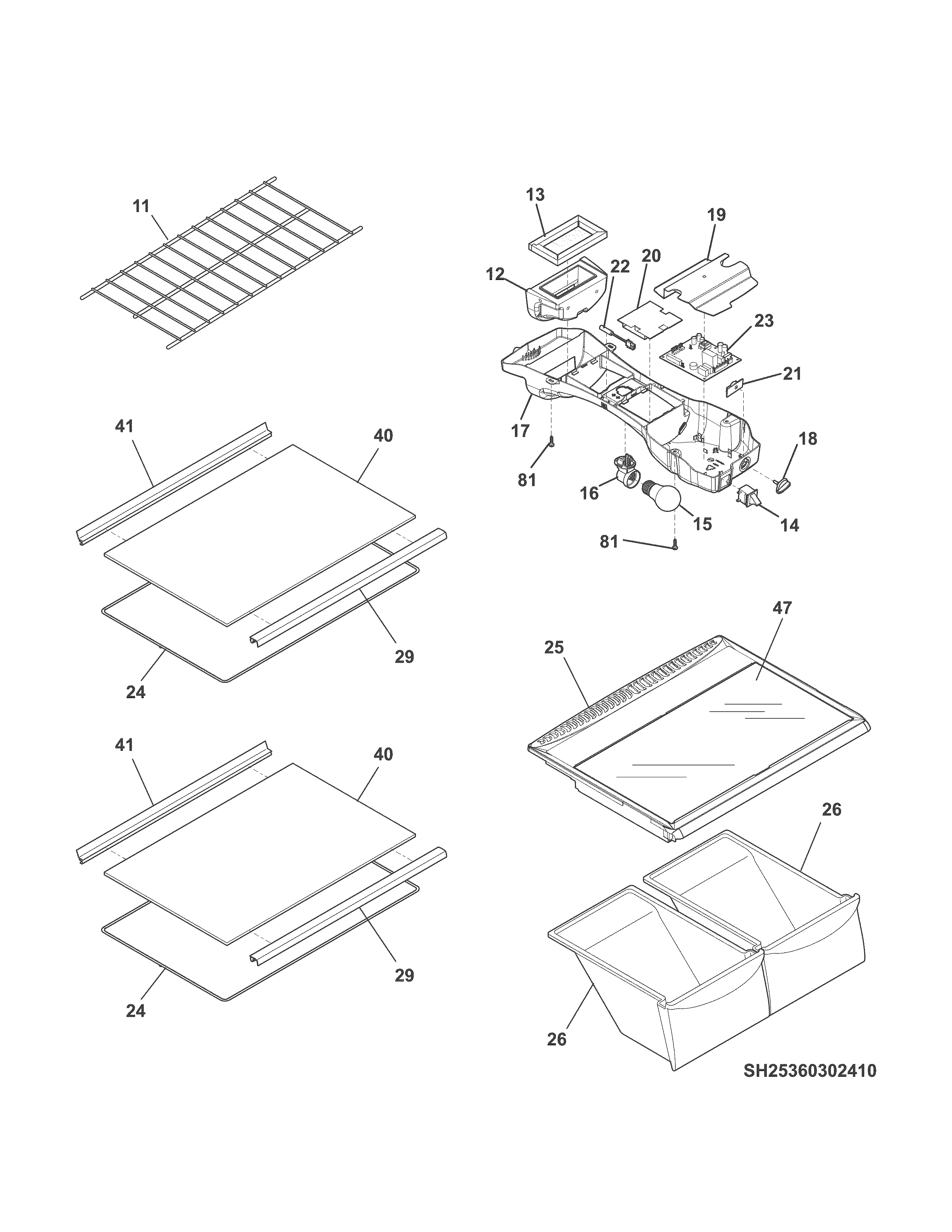 Kenmore 25360402413 shelves diagram
