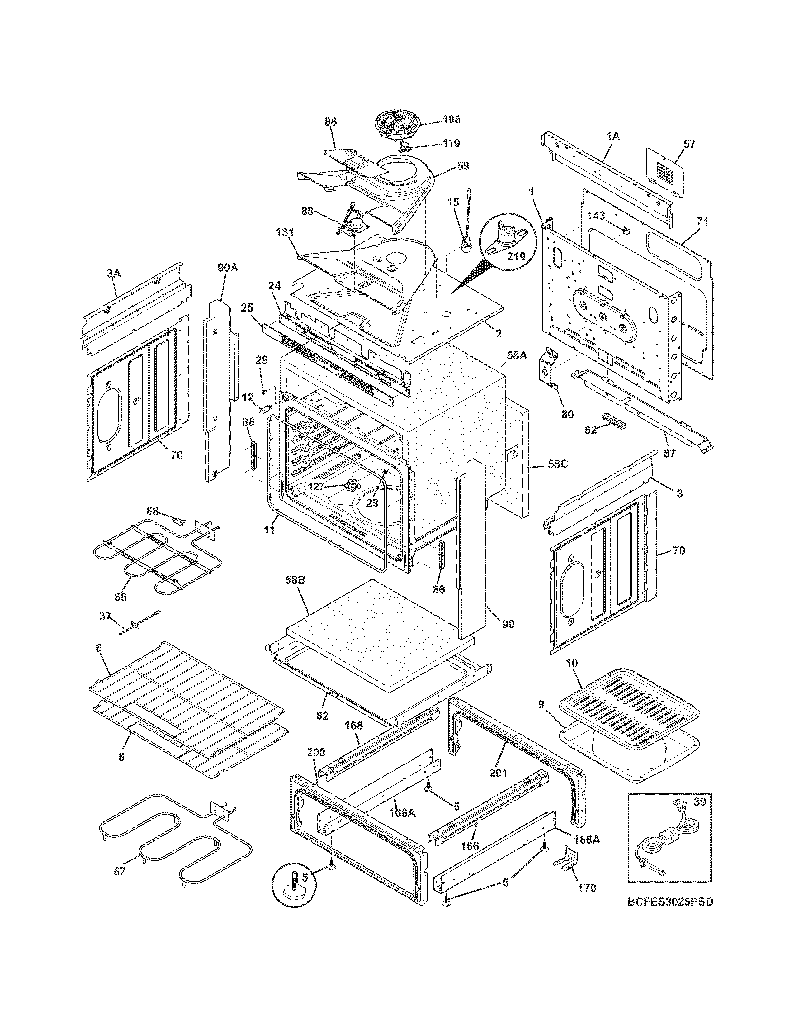 Frigidaire CFES3025PSD body diagram