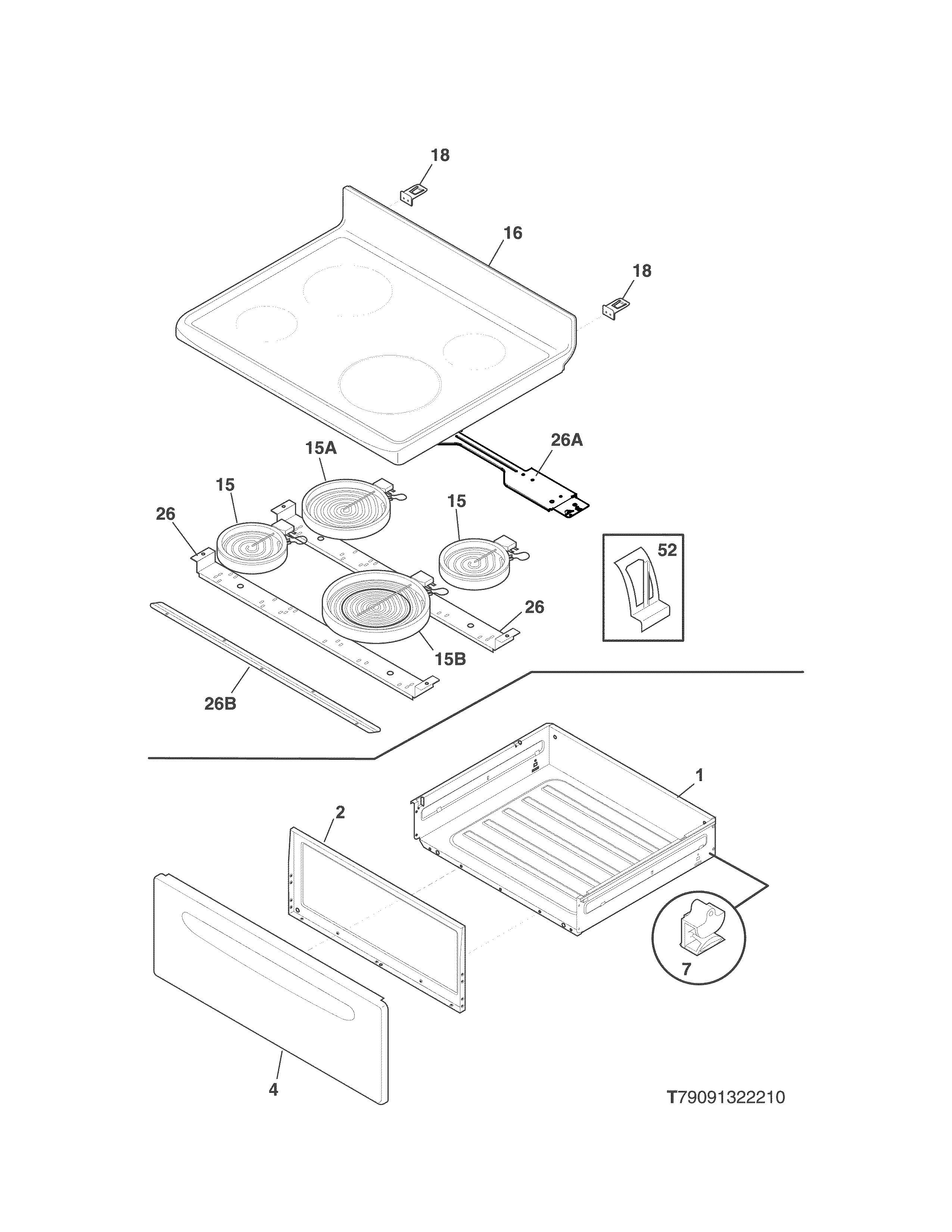 Kenmore 79093019312 top/drawer diagram