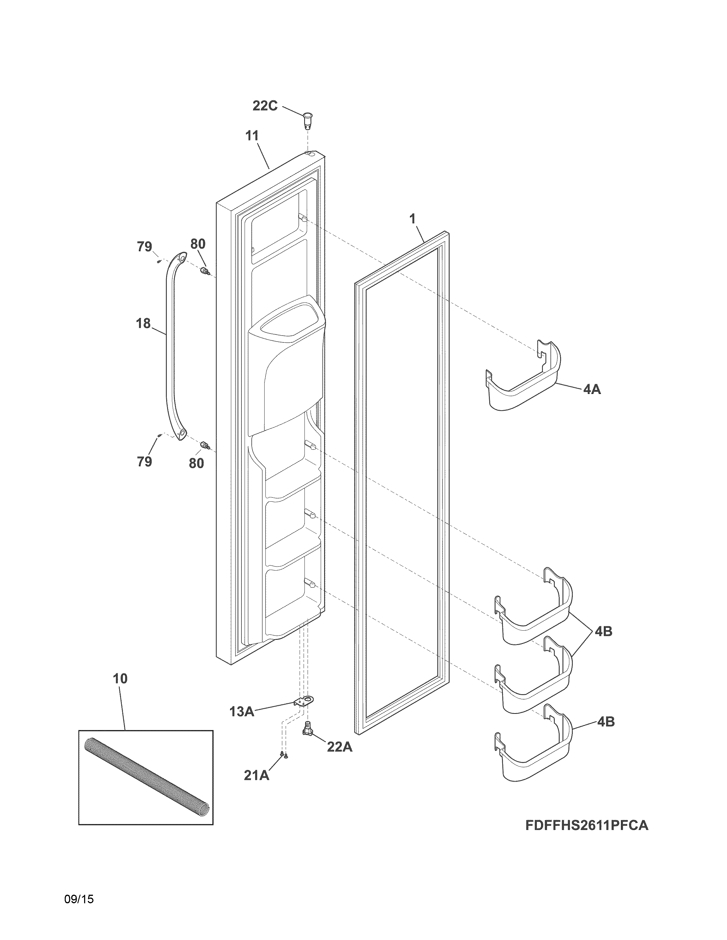 Frigidaire FFHS2611PFEA freezer door diagram