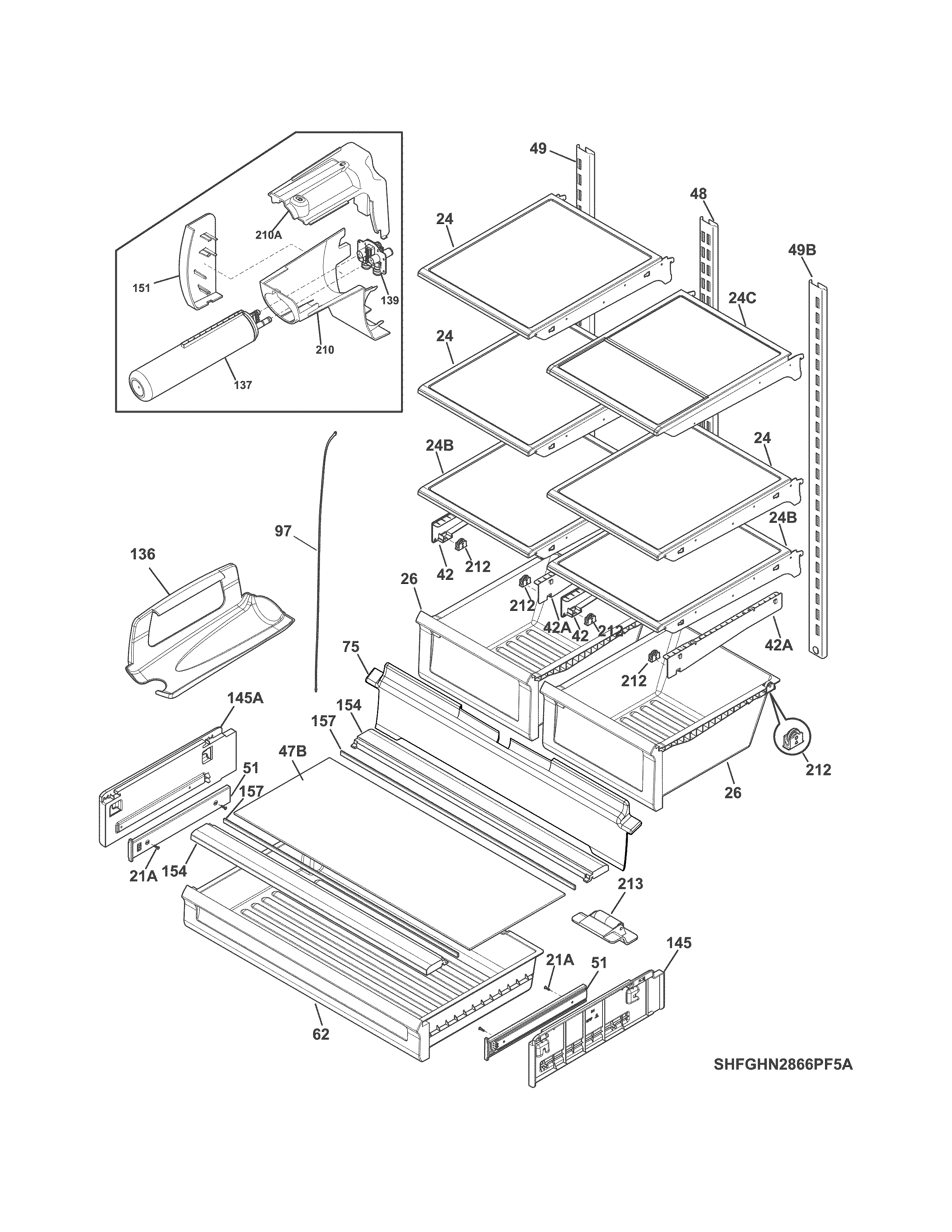 Frigidaire FGHN2866PF6A shelves diagram