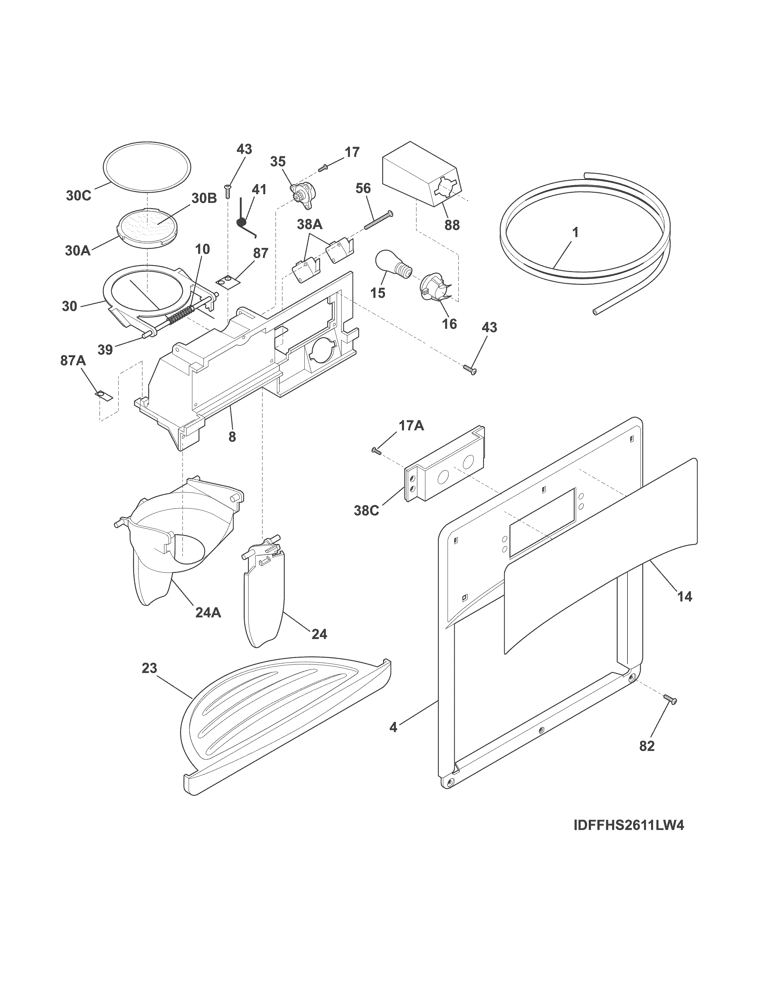 Crosley CRSH232PWCA ice & water dispenser diagram