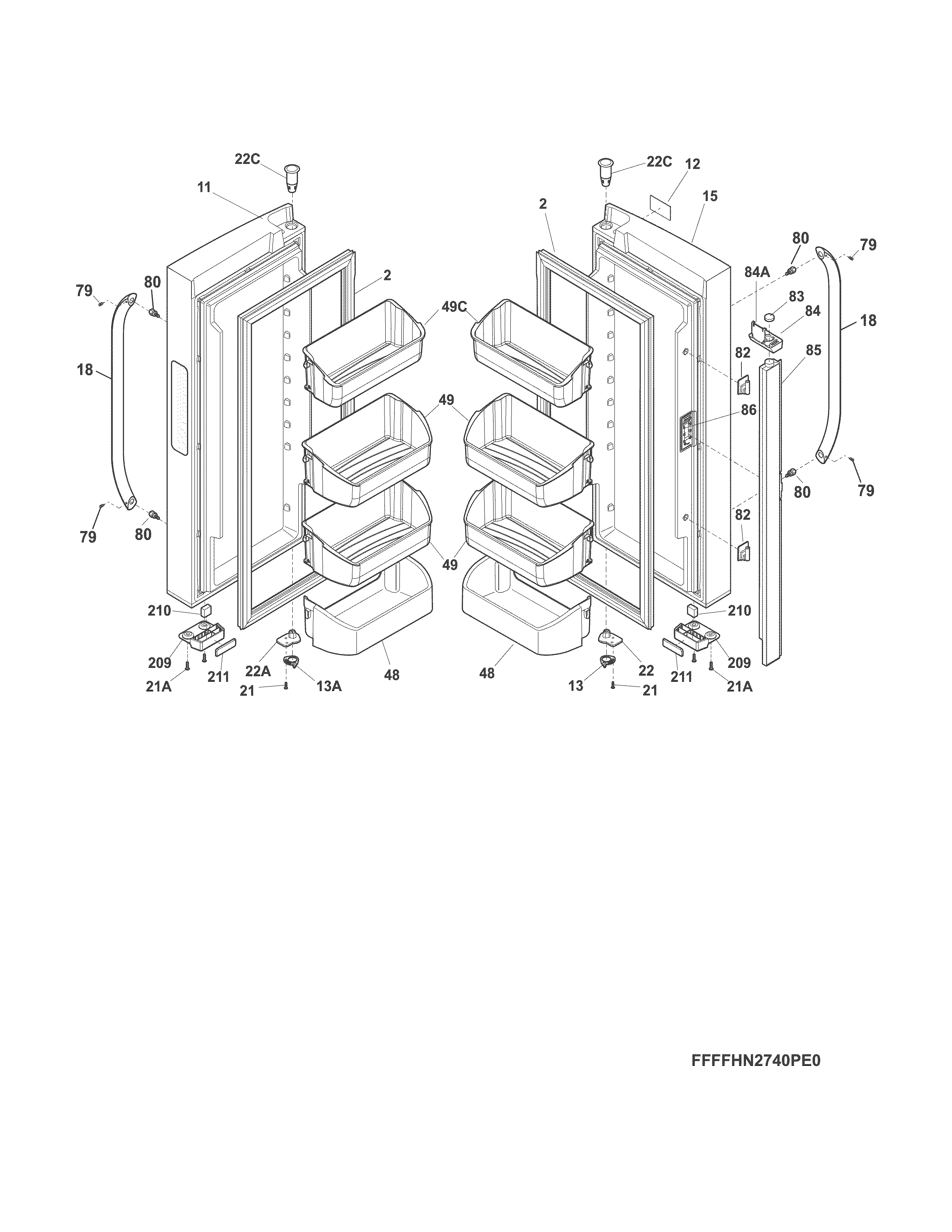 Frigidaire FFHN2740PP3A fresh food doors diagram
