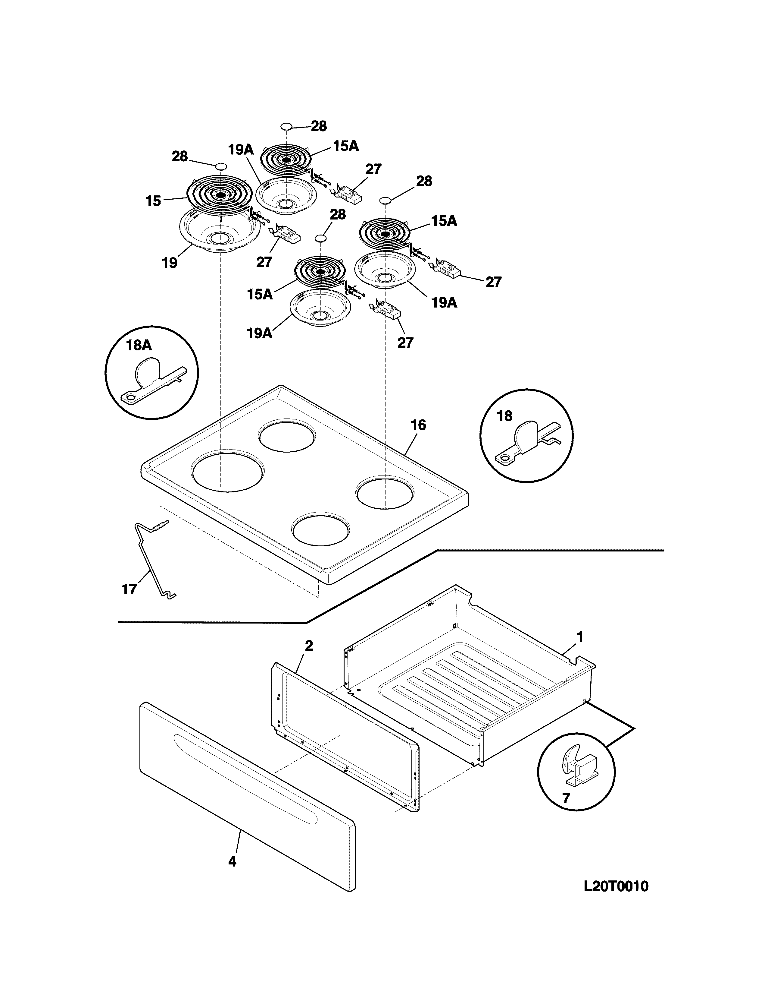 Kenmore 7906409130D top/drawer diagram