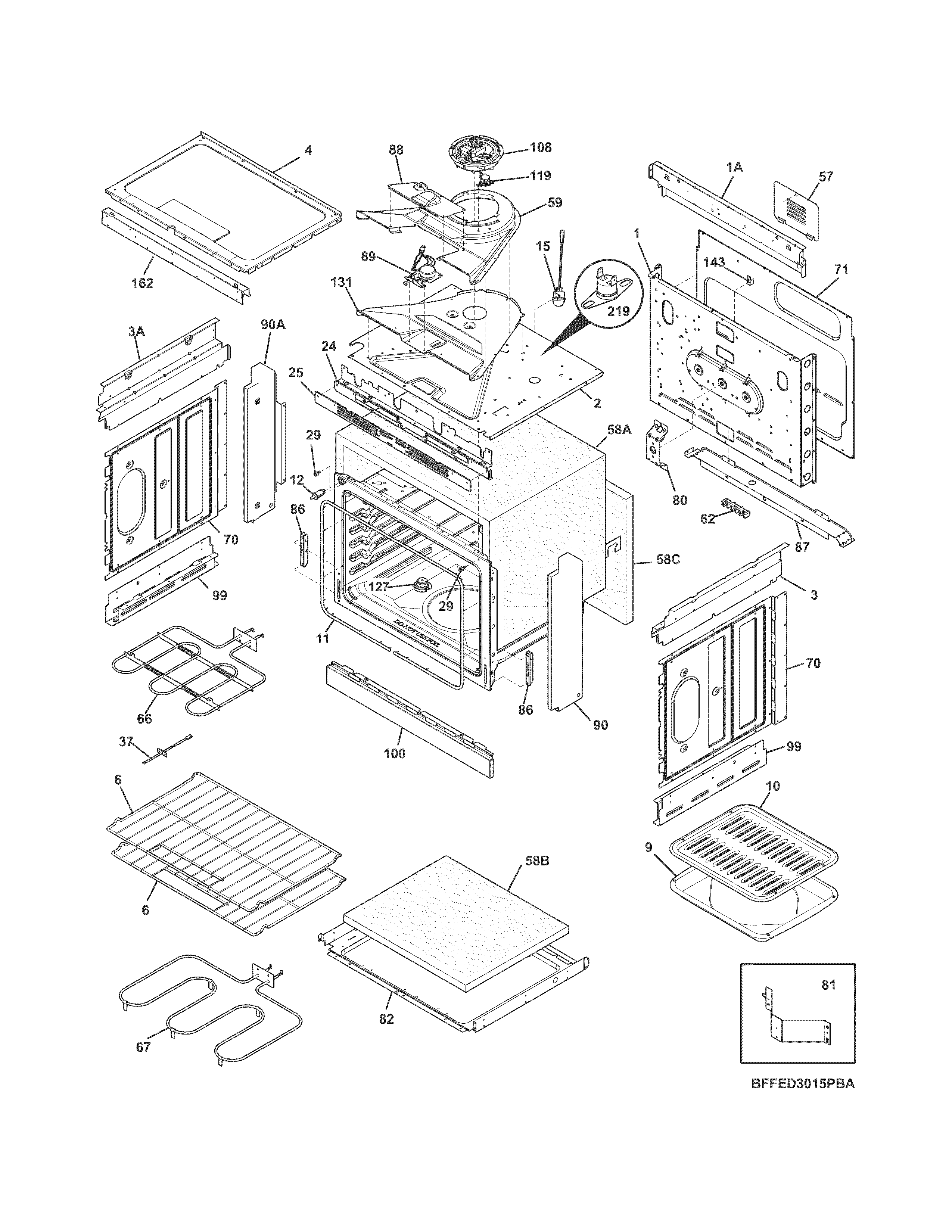 Frigidaire FFED3015PWC body diagram