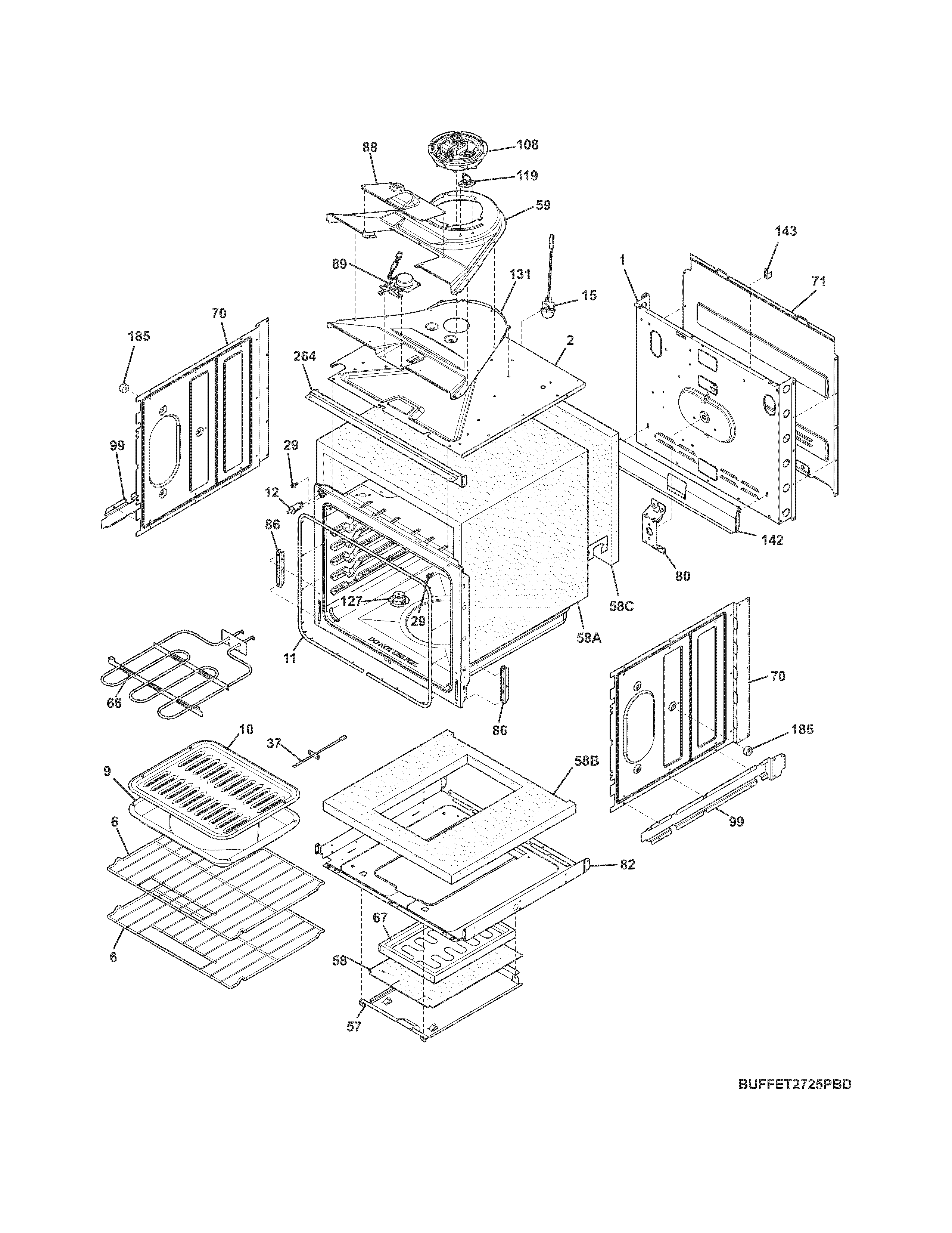 Frigidaire FFET2725PWD upper oven diagram
