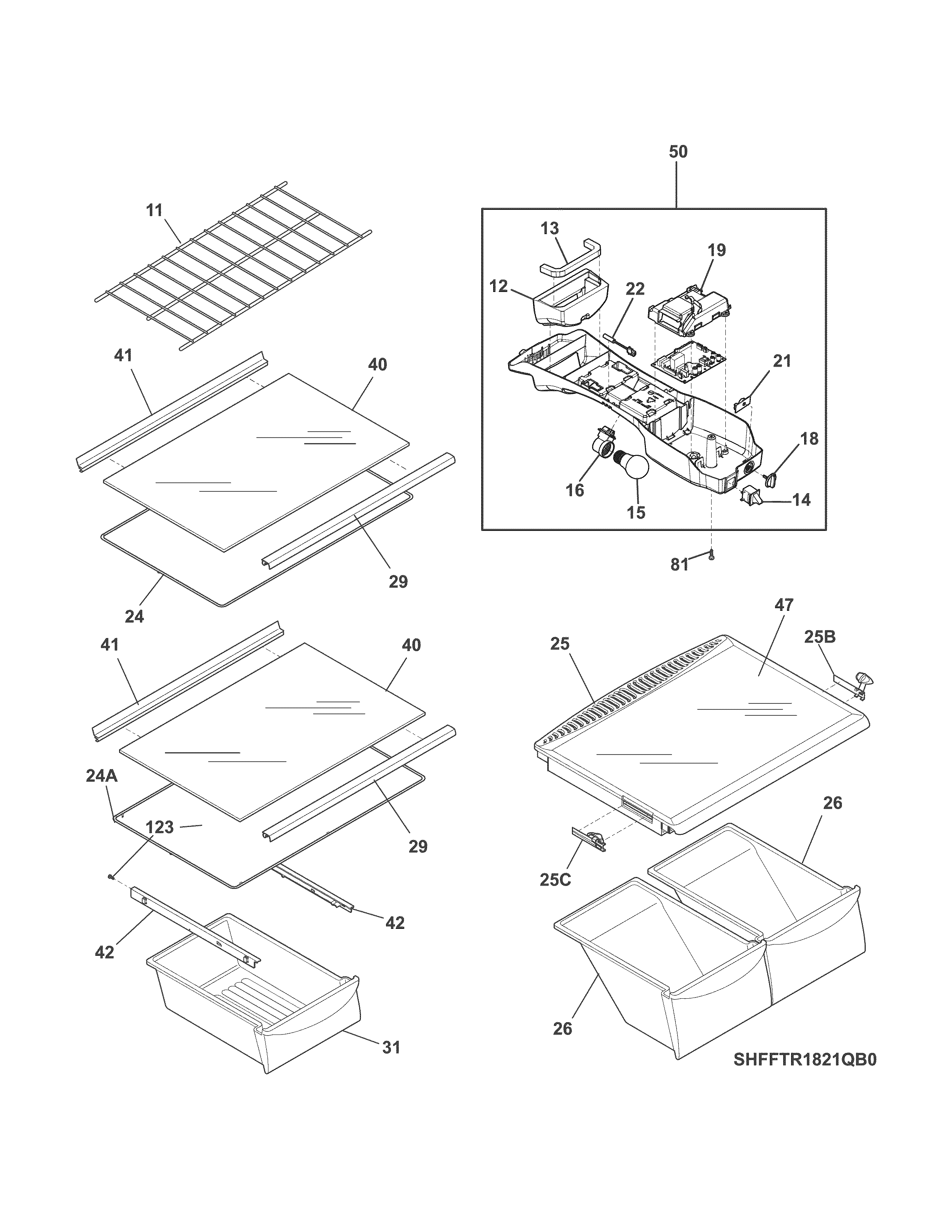 Frigidaire FFHT1821QW1 shelves diagram