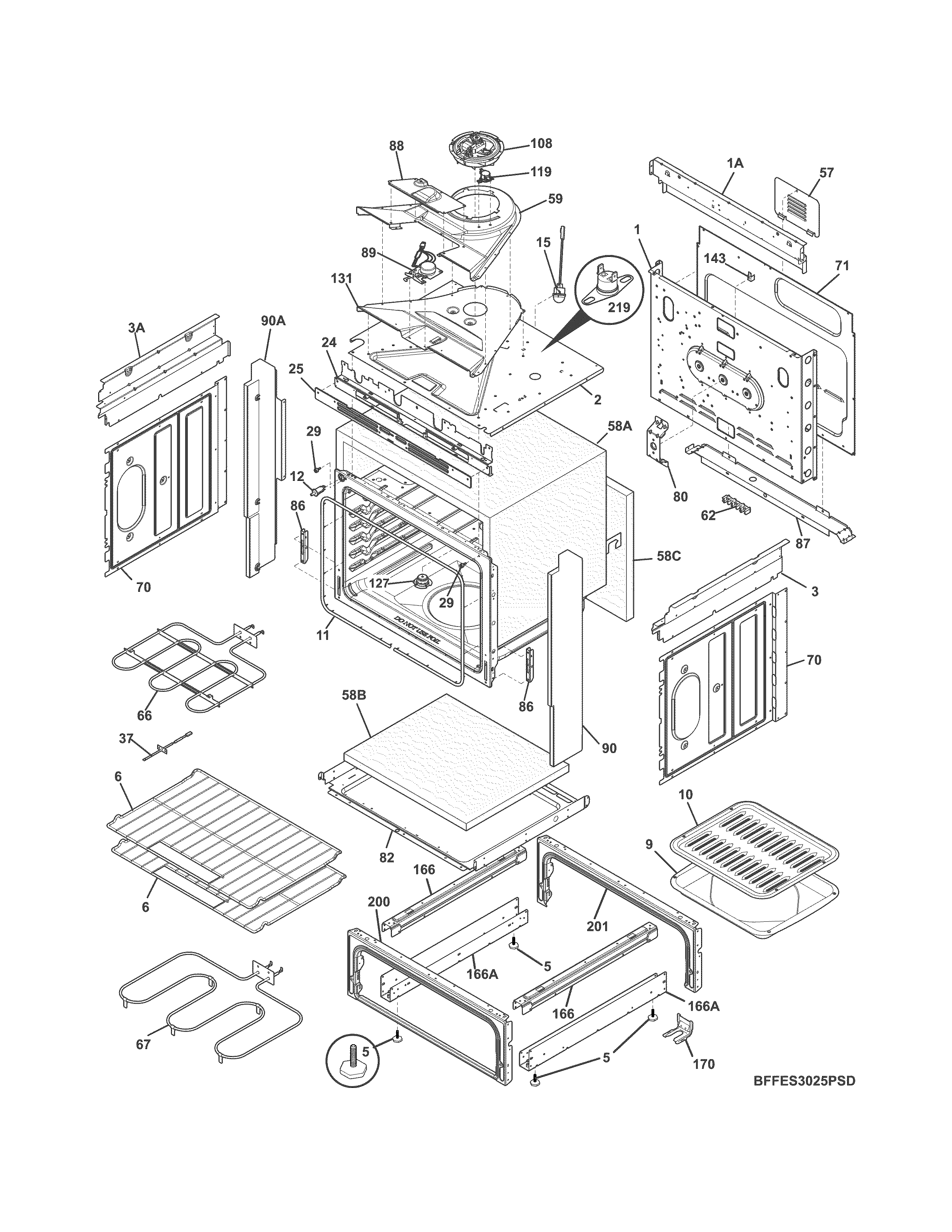 Frigidaire FFES3025PSF body diagram