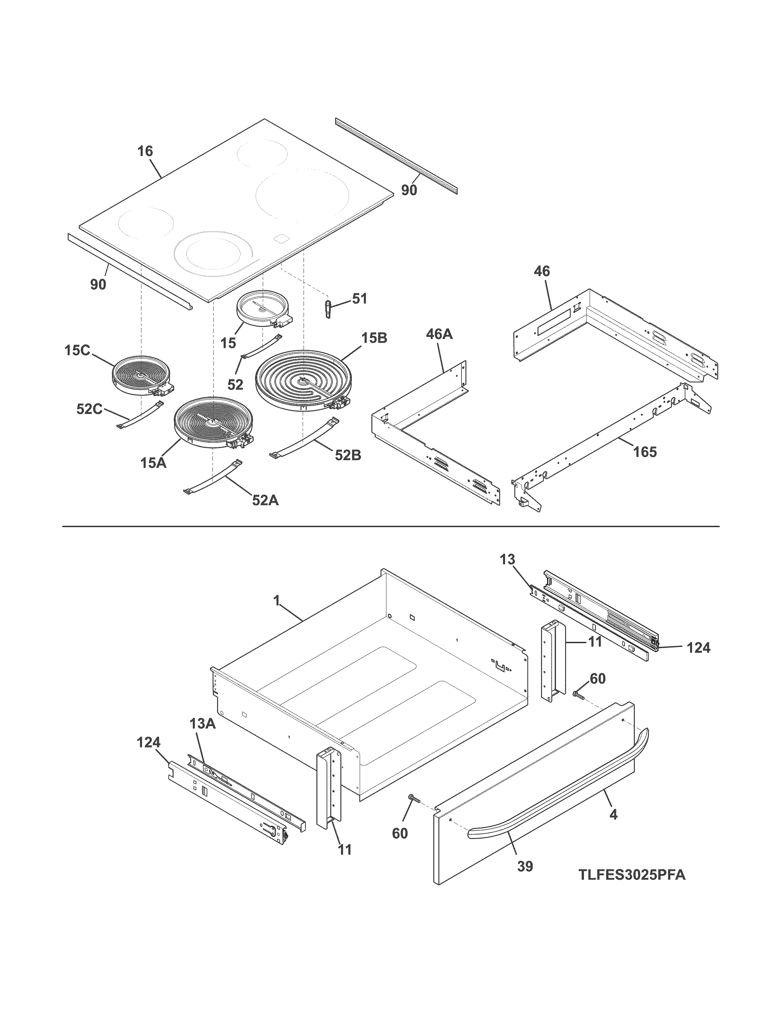 Frigidaire LFES3025PFF top/drawer diagram