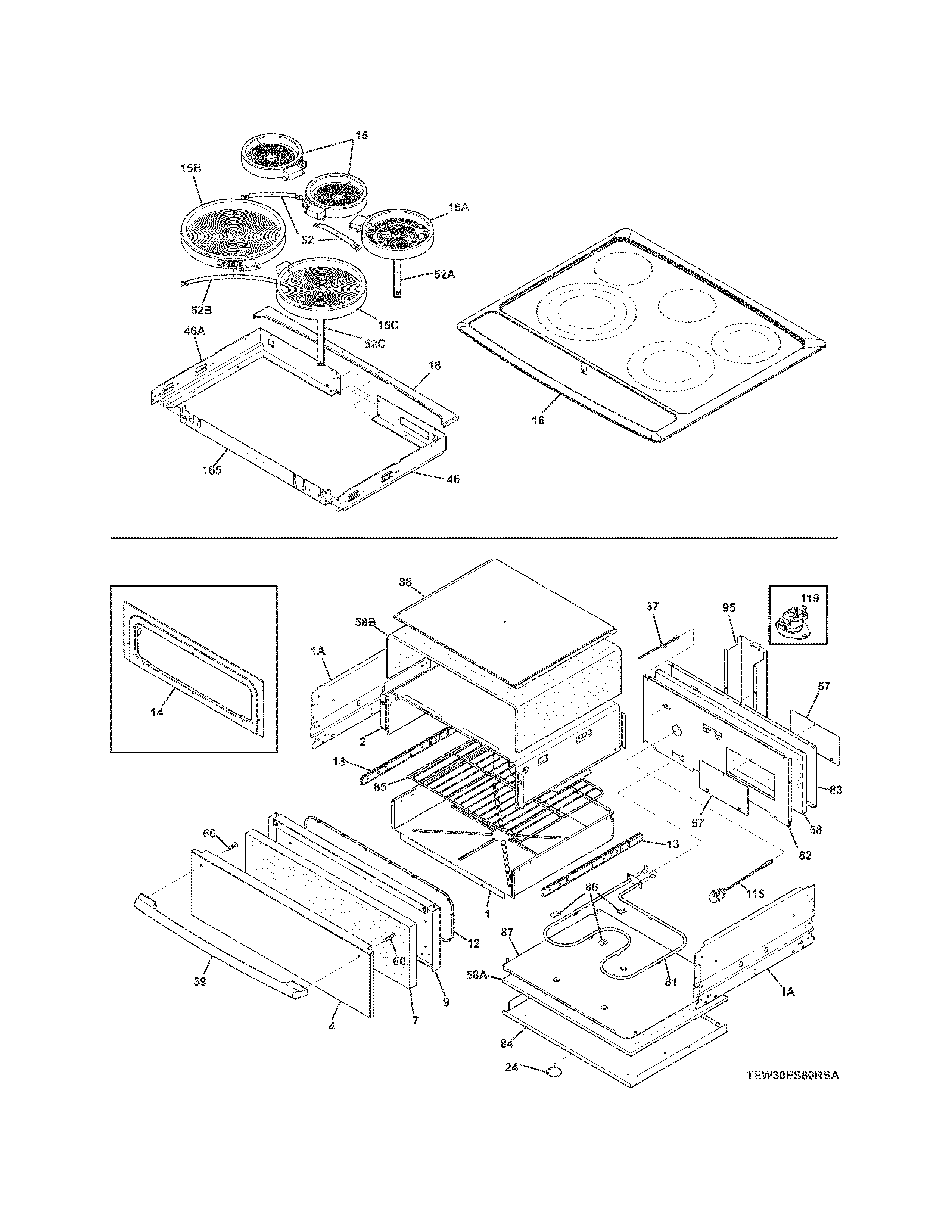Electrolux EW30ES8CRSA top/drawer diagram