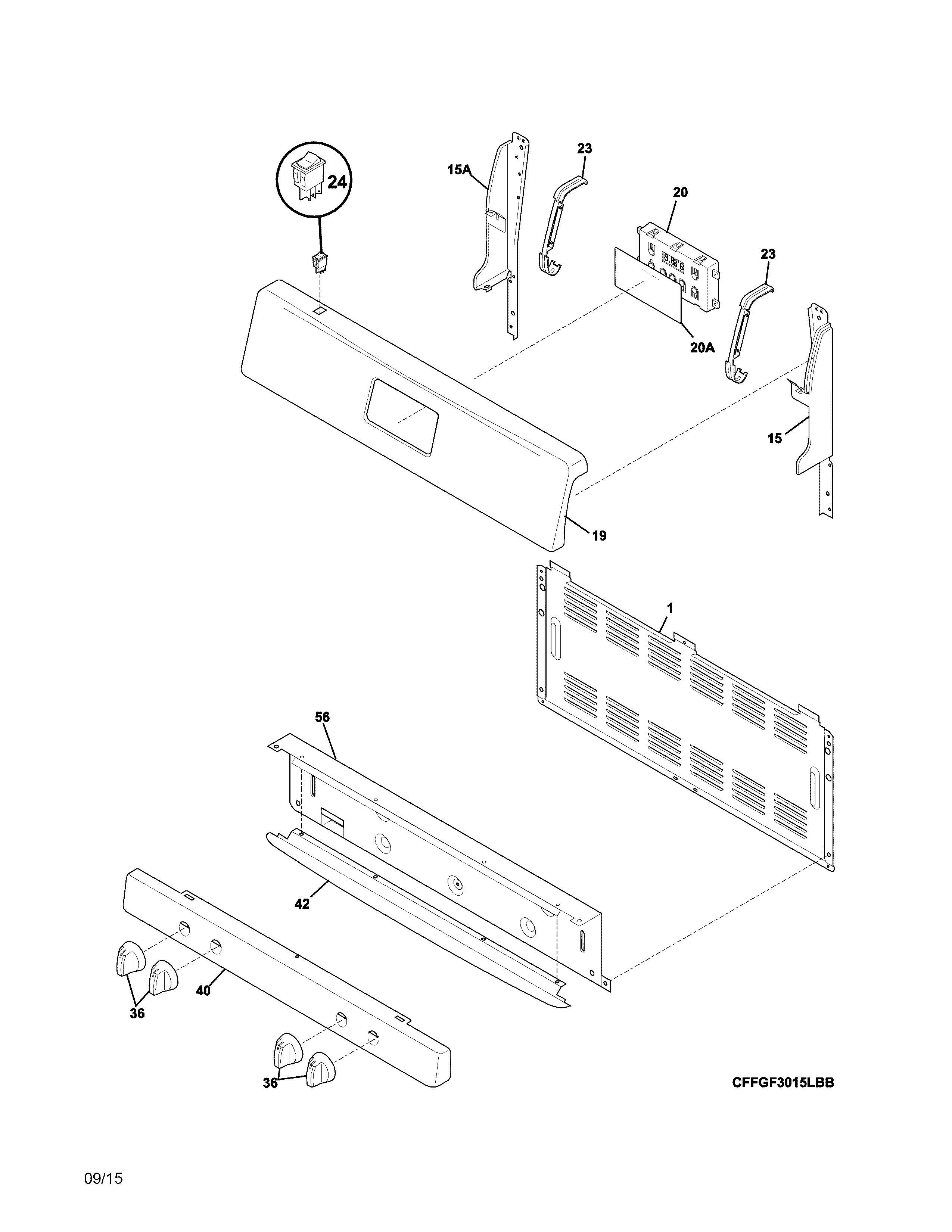 Frigidaire FFGF3015LBF backguard diagram