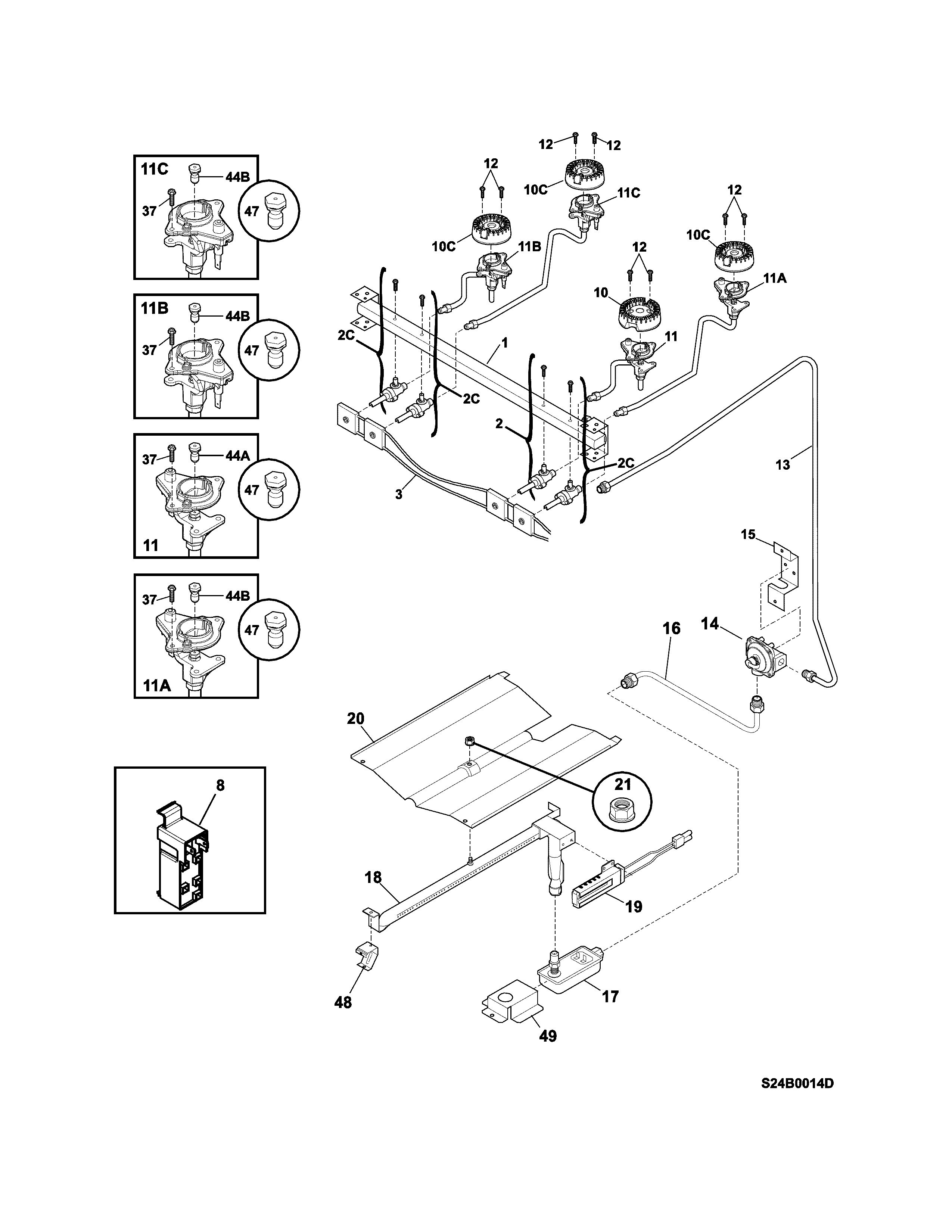 Frigidaire FFGF3015LBF burner diagram