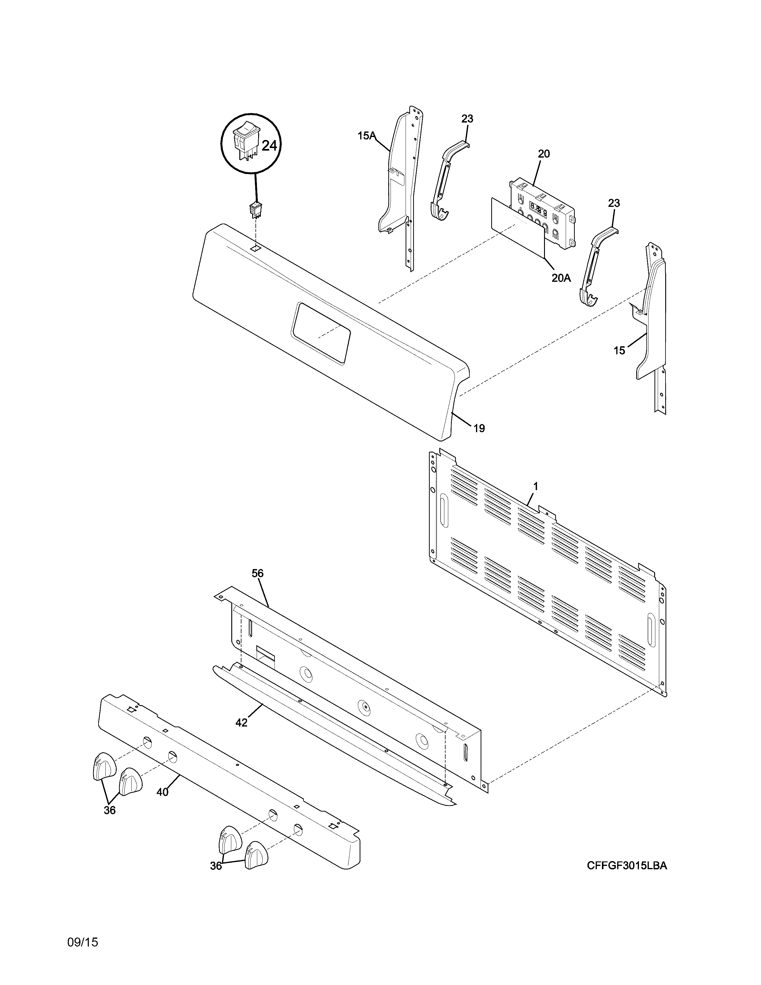 Frigidaire FFGF3015LMF backguard diagram
