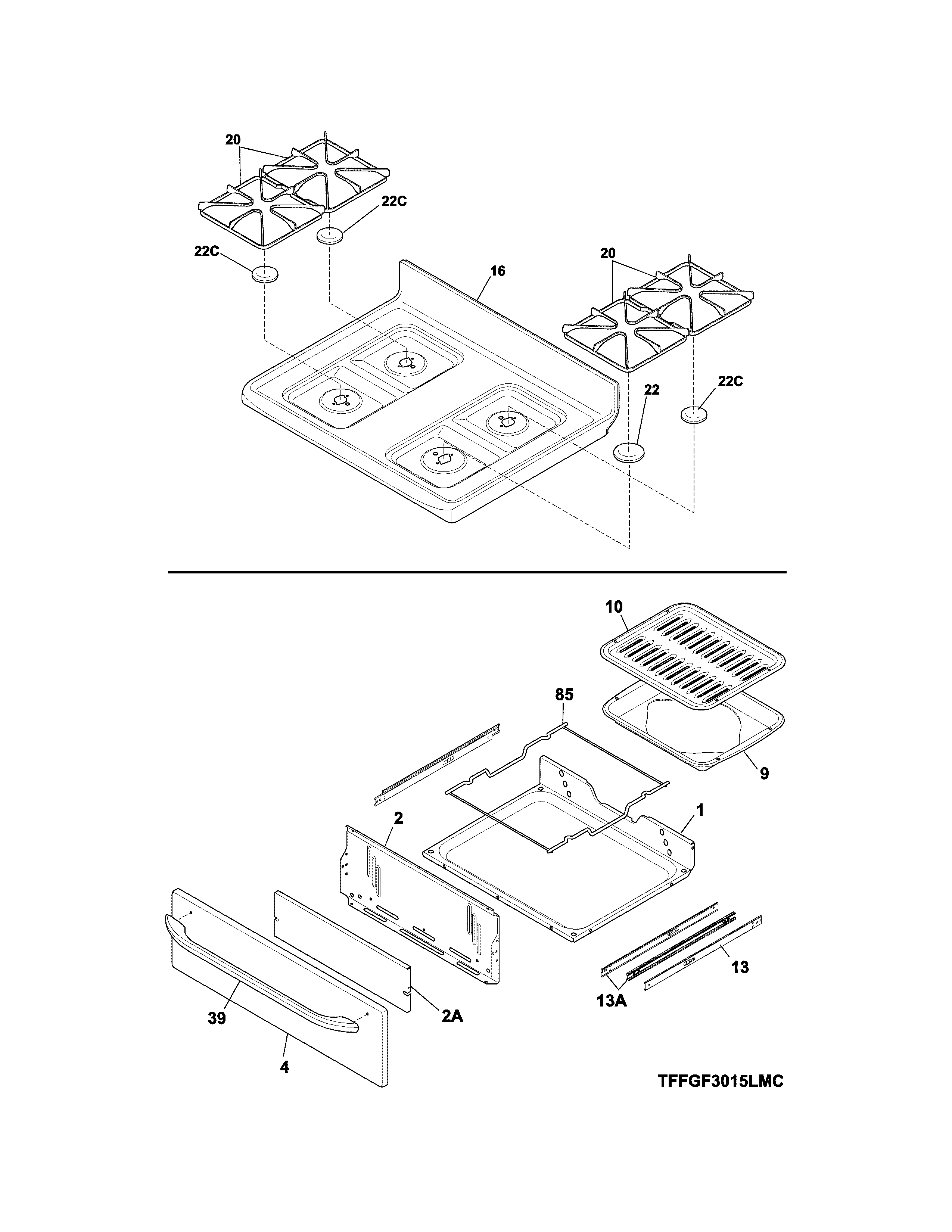 Frigidaire FFGF3015LMF top/drawer diagram