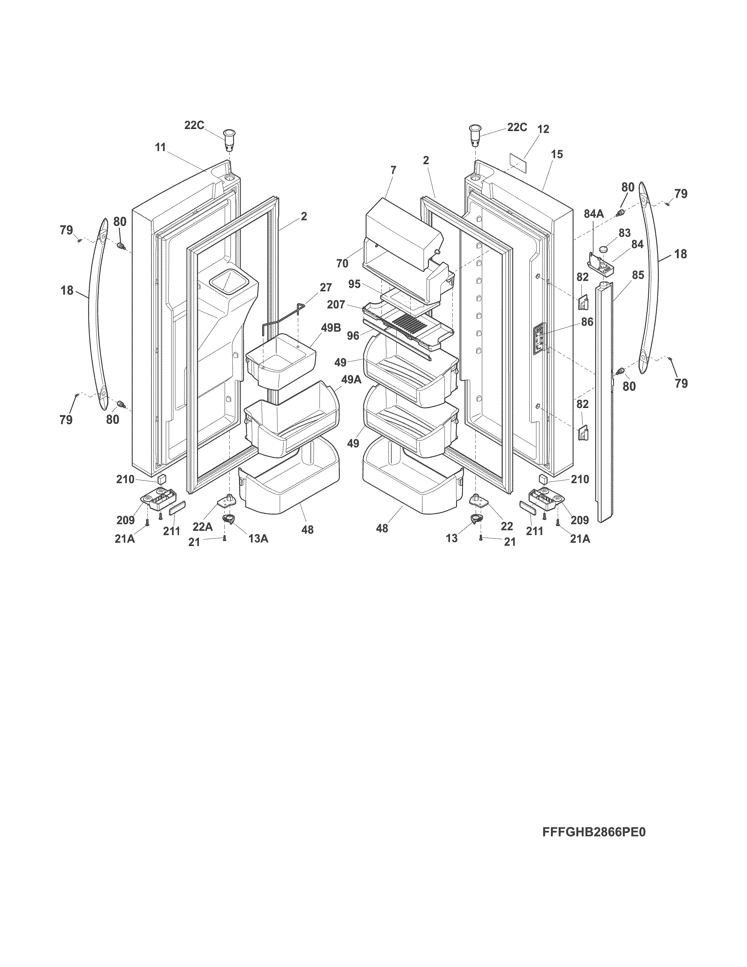 Frigidaire FGHB2866PF9A fresh food door diagram