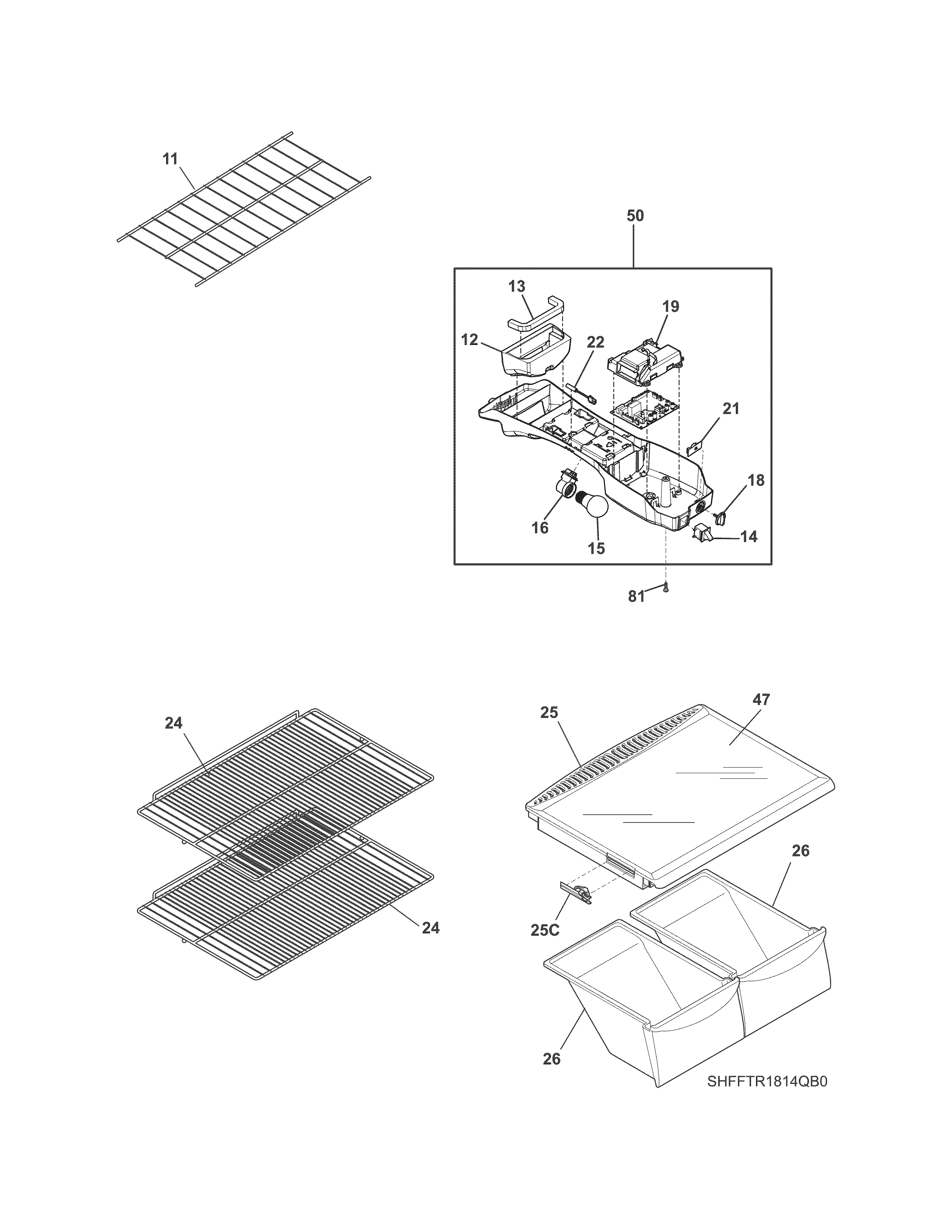 Frigidaire FFTR1814QW1 shelves diagram