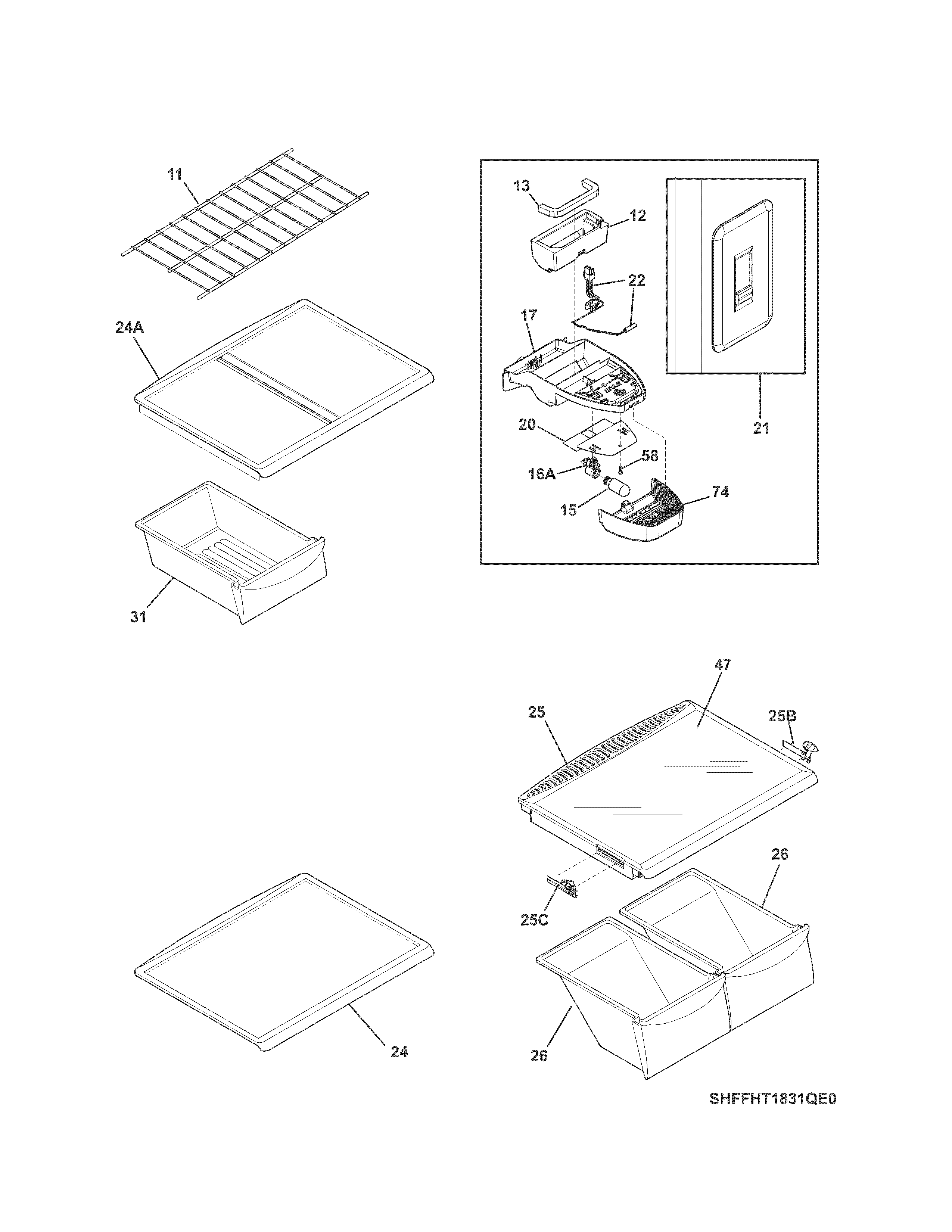 Kenmore 25360603412 shelves diagram