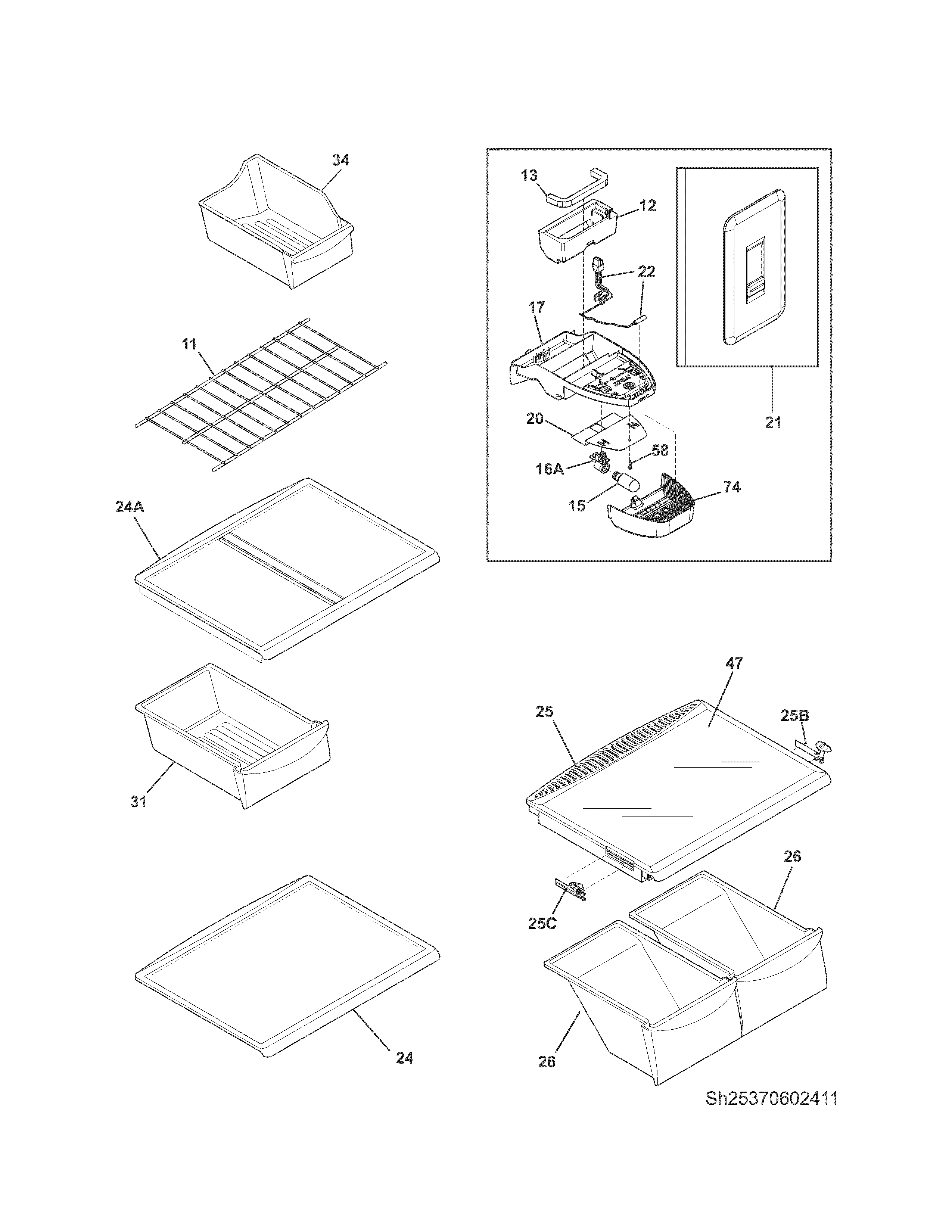 Kenmore 25370609412 shelves diagram