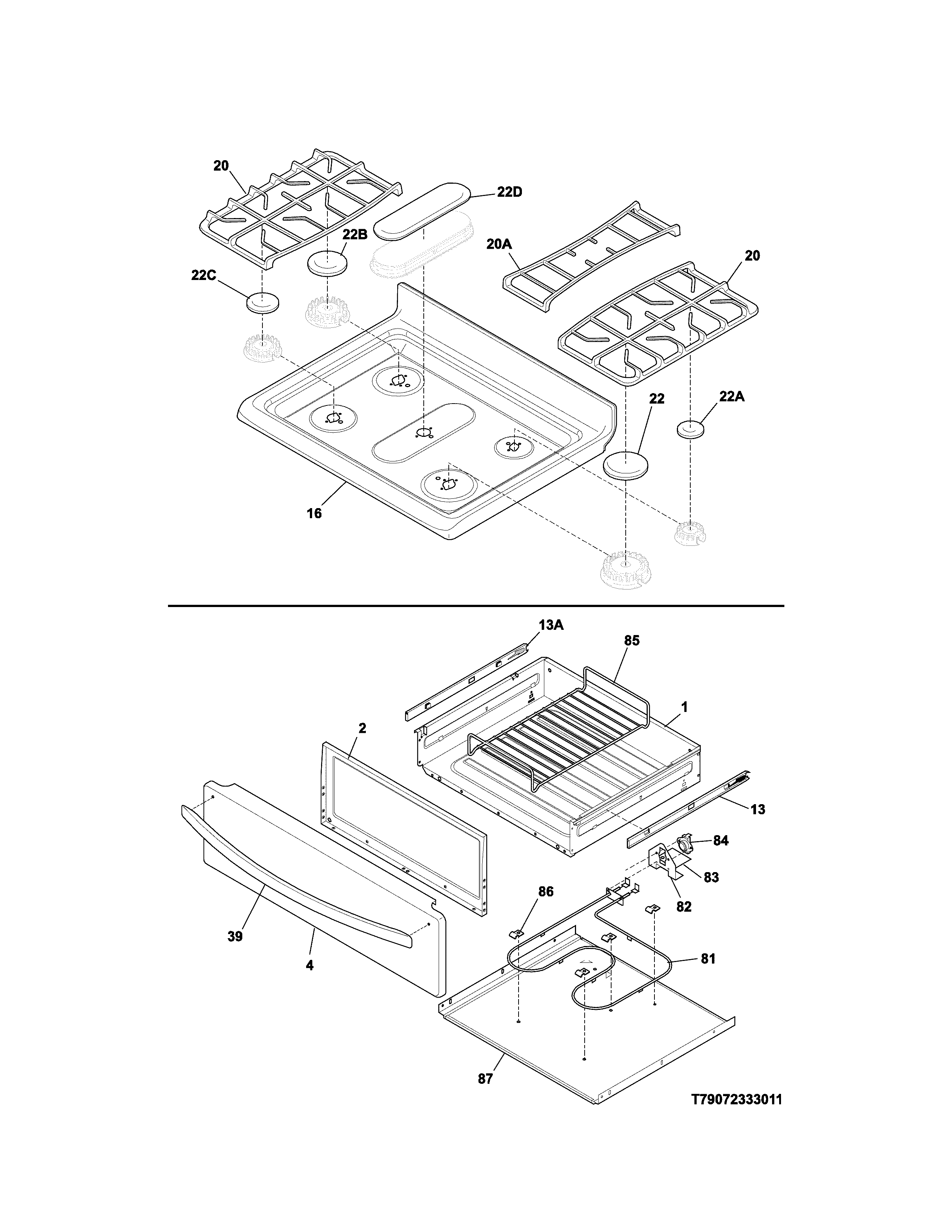 Kenmore 79074343311 top/drawer diagram