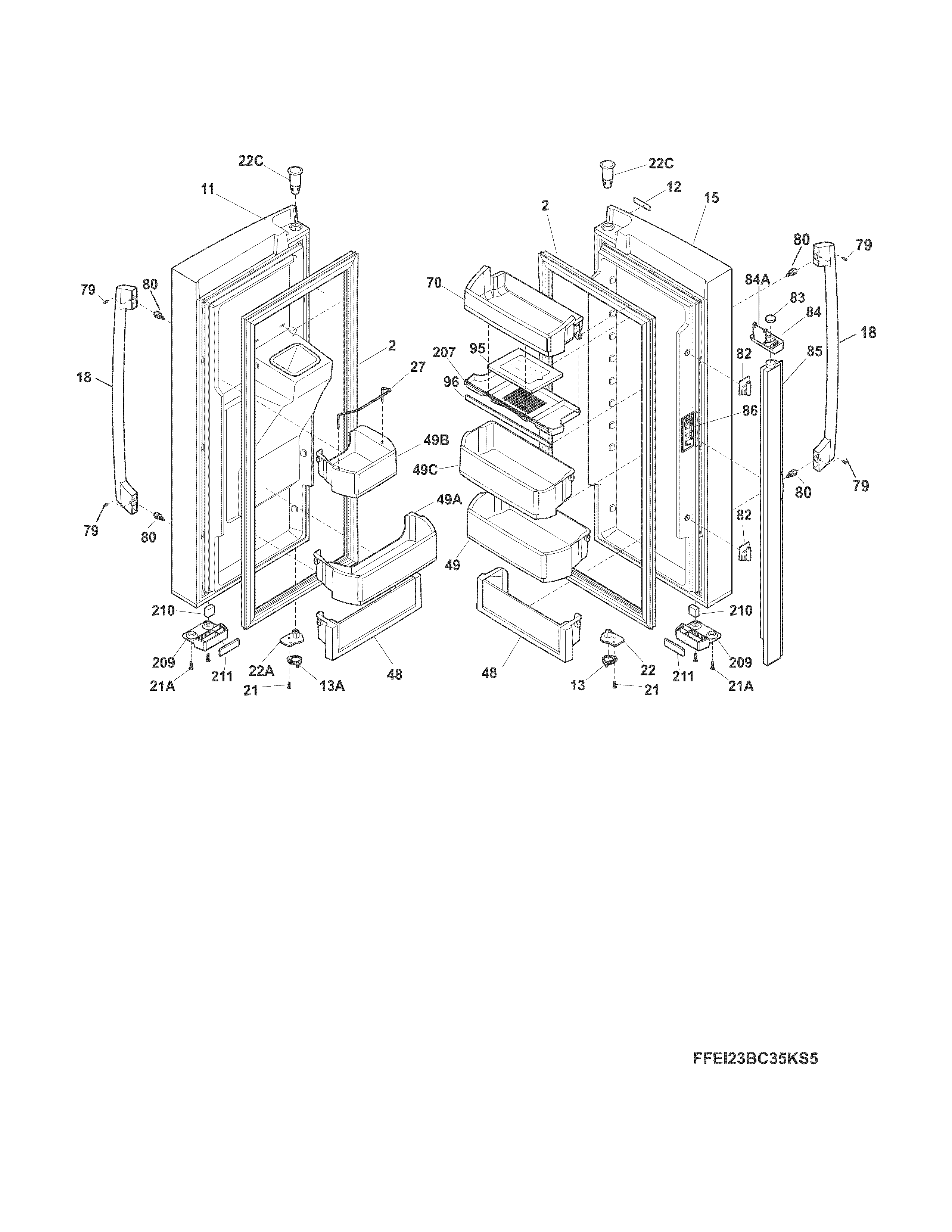 Electrolux EI23BC35KSAA fresh food doors diagram