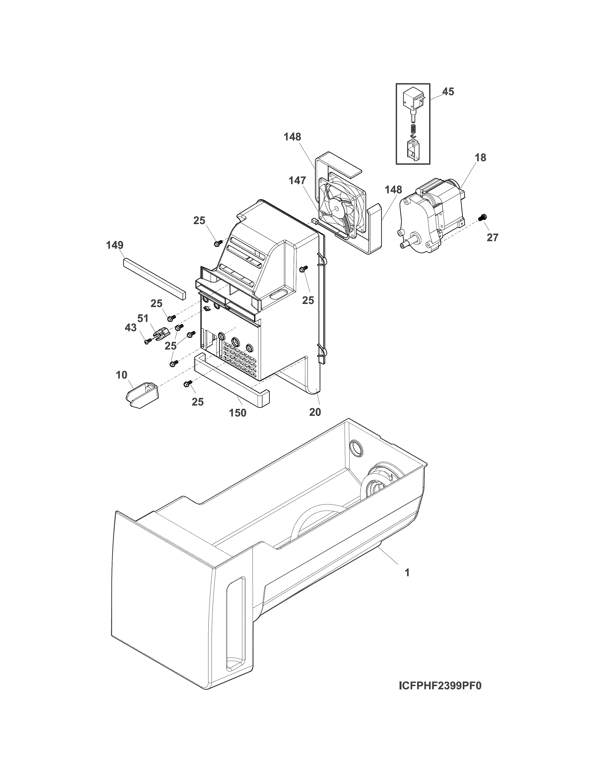 Electrolux EI23BC35KSAA ice container diagram