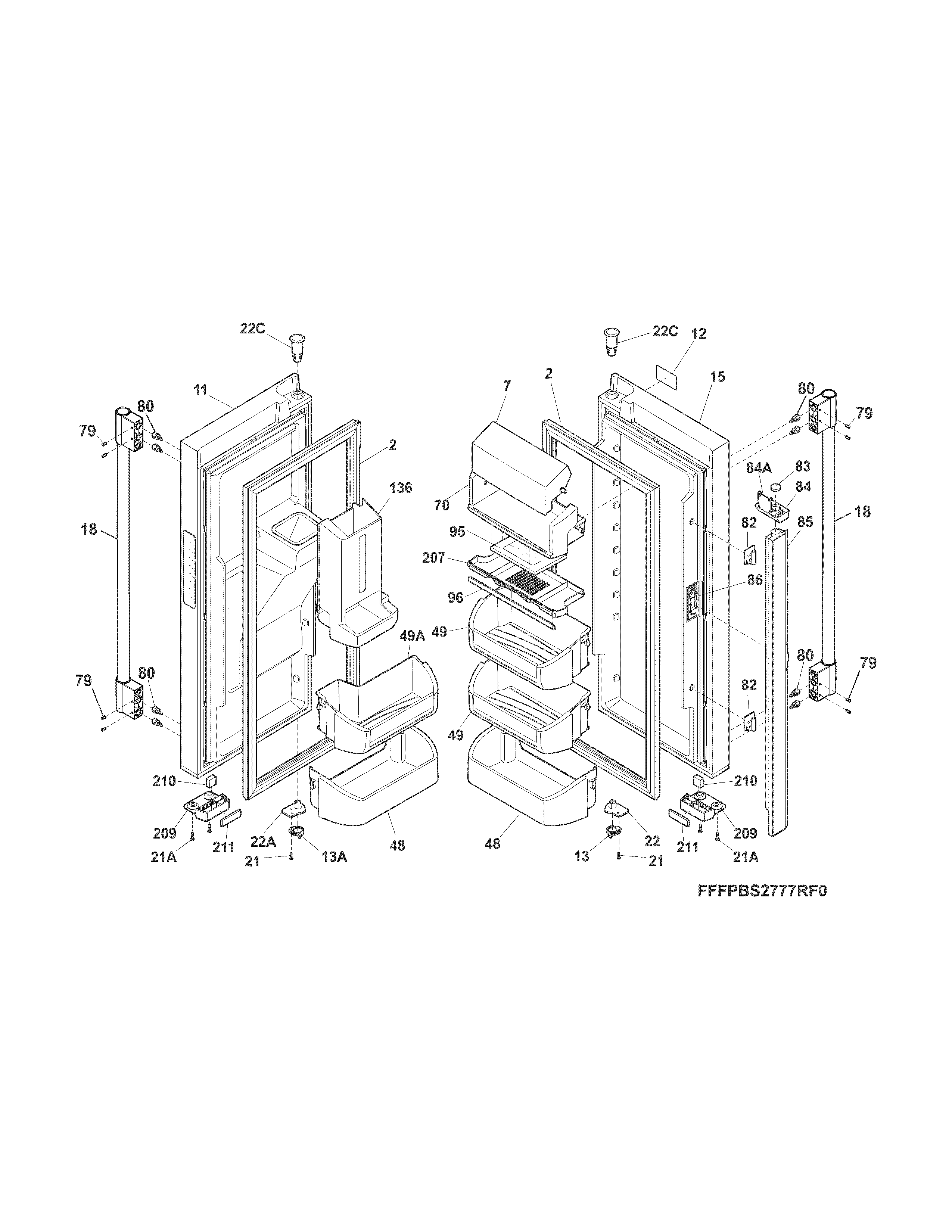 Frigidaire FPBS2777RF2 fresh food doors diagram
