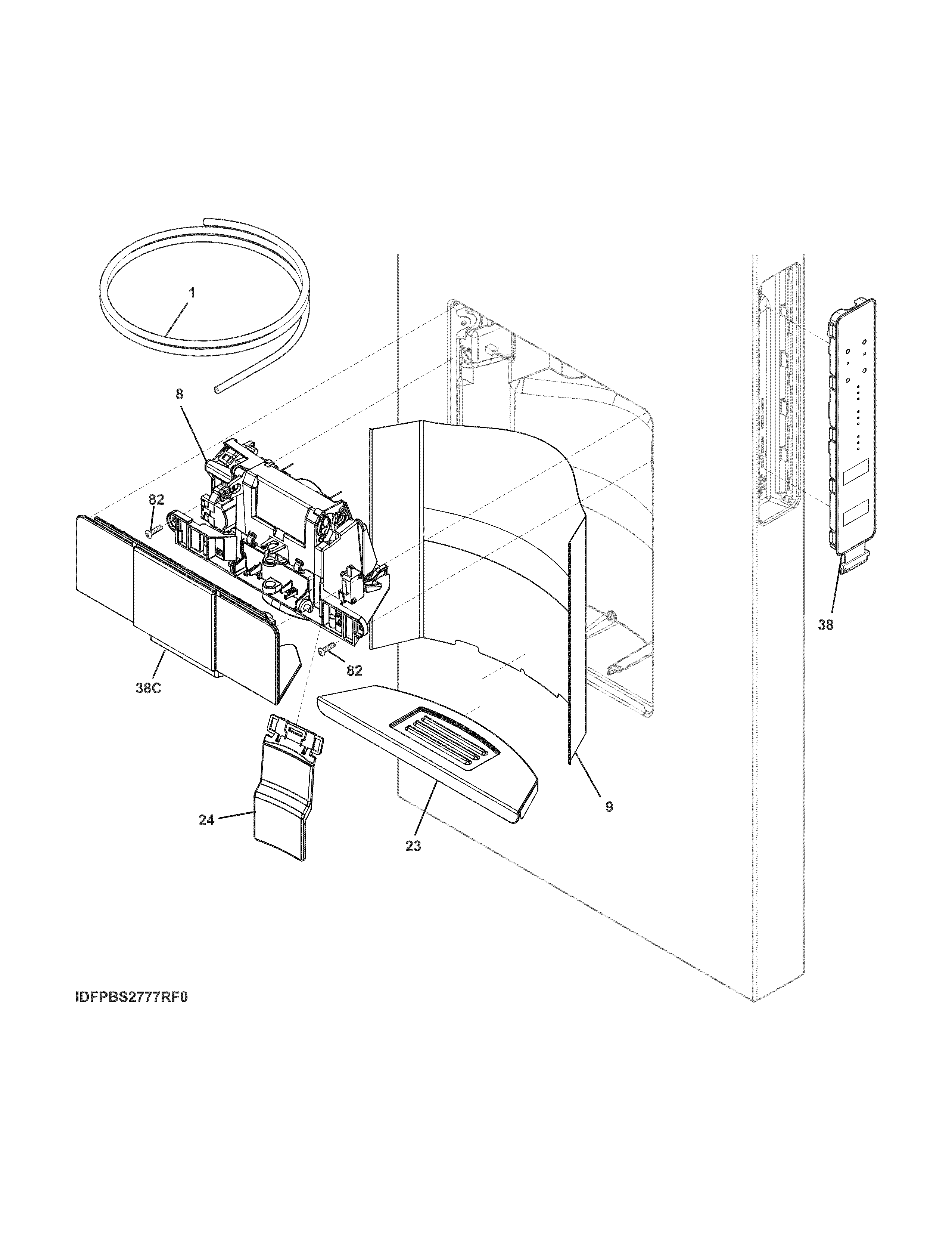 Frigidaire FPBS2777RF2 controls & ice dispenser diagram