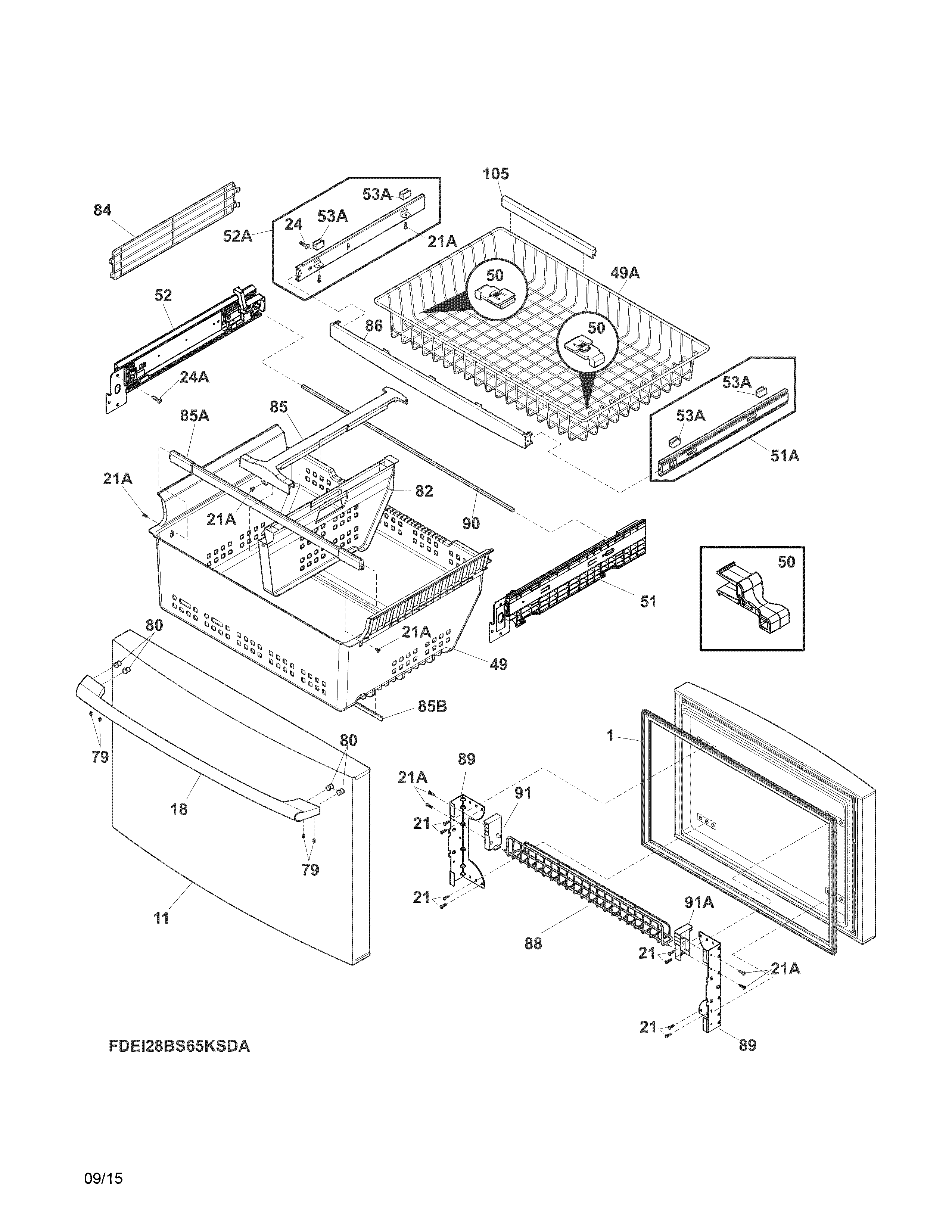 Electrolux EI28BS65KSDA freezer drawer, baskets diagram