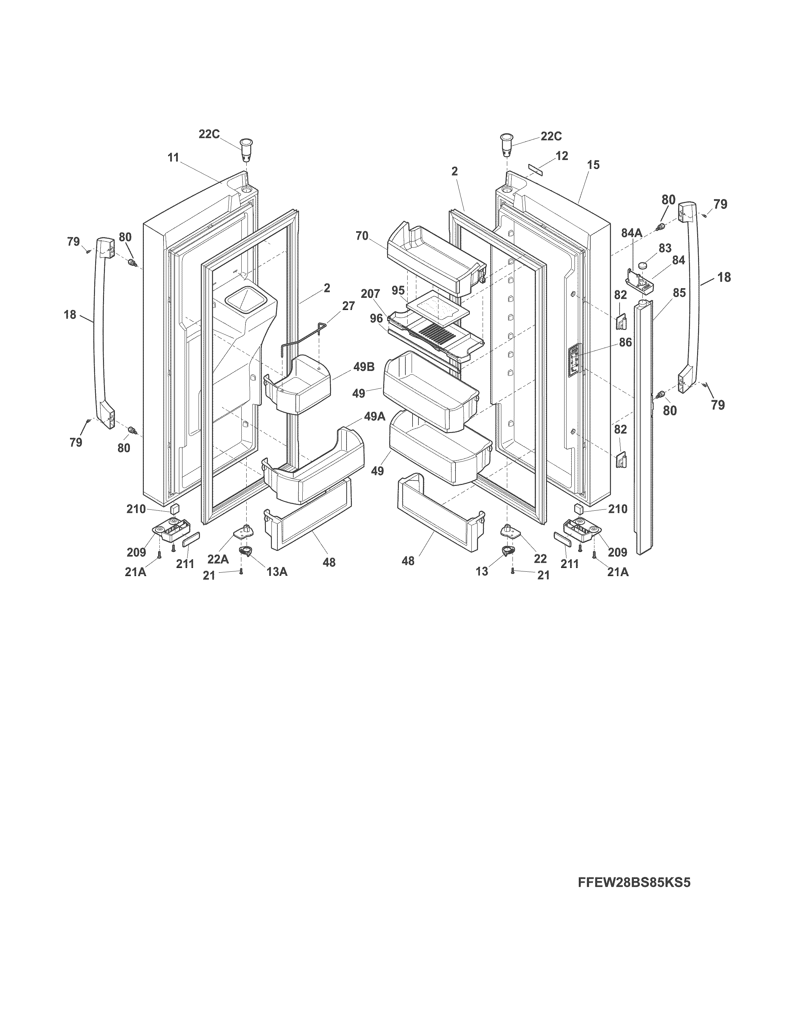 Electrolux EI28BS65KSDA fresh food doors diagram