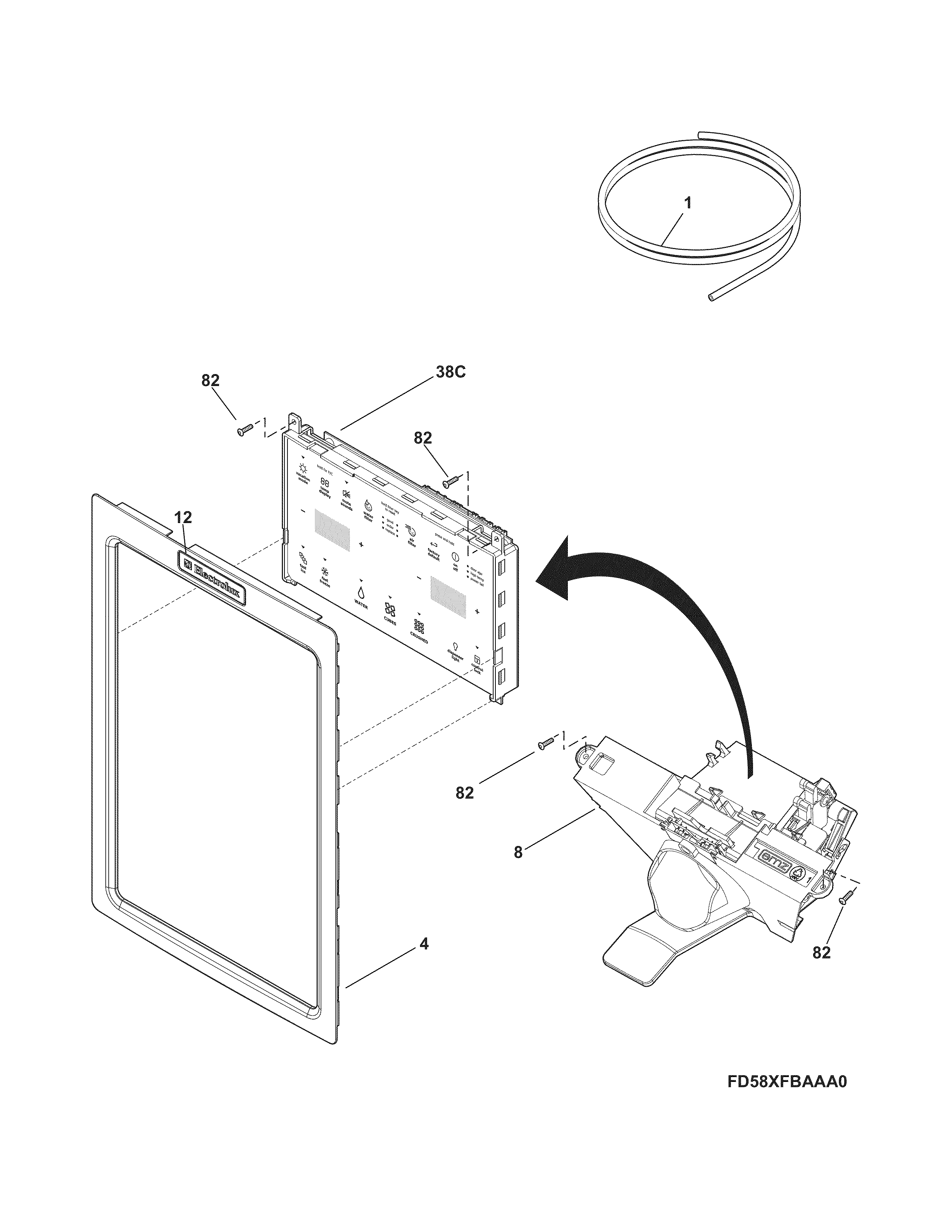 Electrolux EI28BS65KSDA controls & ice dispenser diagram