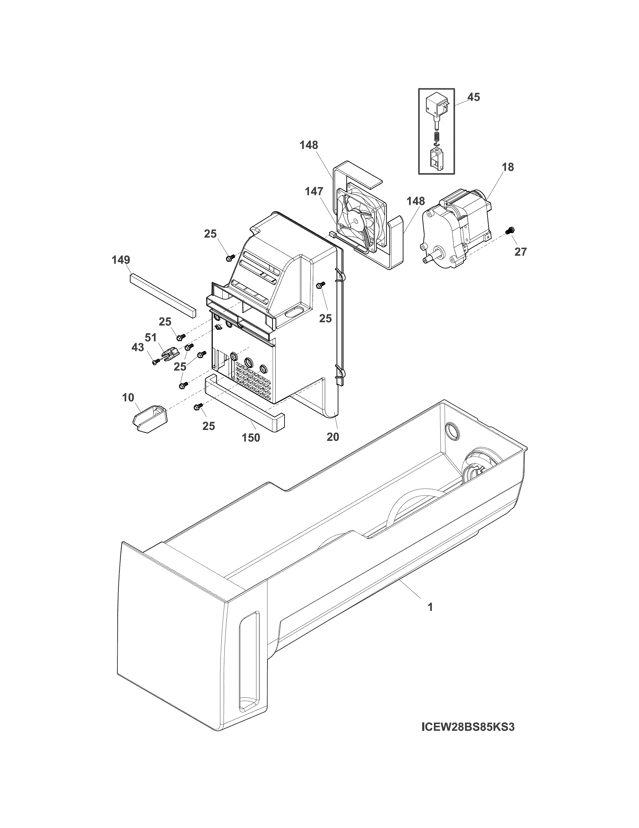 Electrolux EI28BS65KSDA ice container diagram