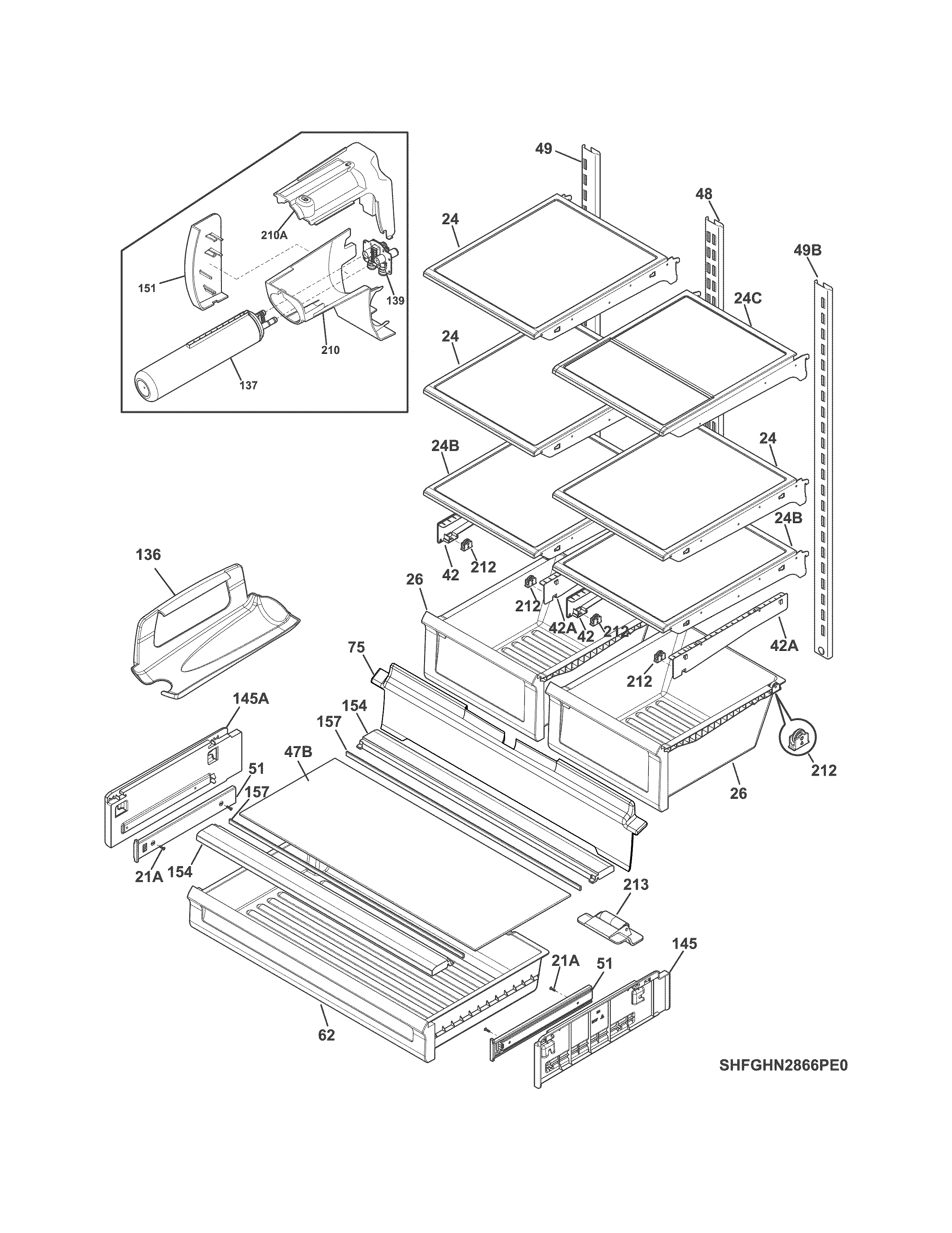 Frigidaire FGHN2866PF4A shelves diagram