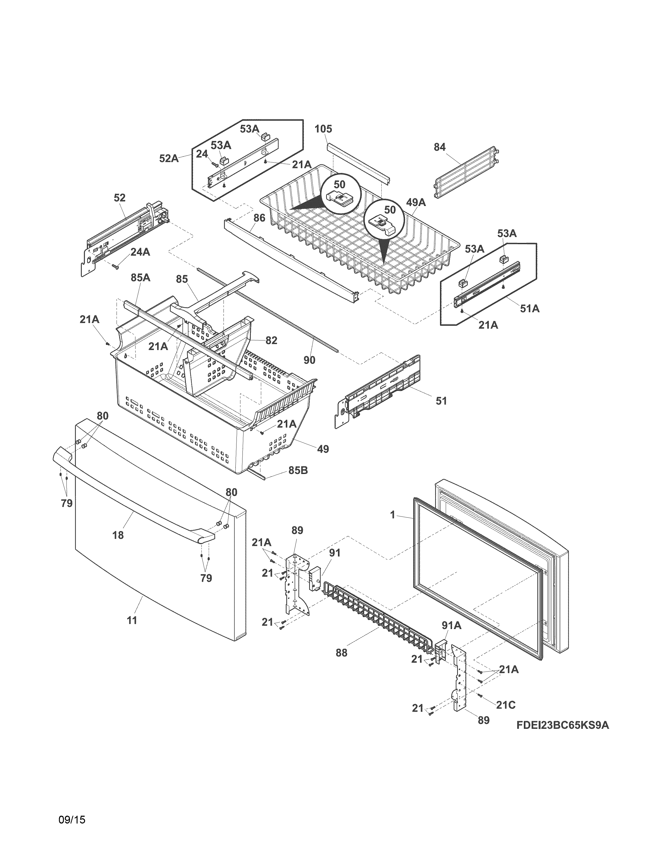 Electrolux EI23BC60KS5A freezer drawer, baskets diagram