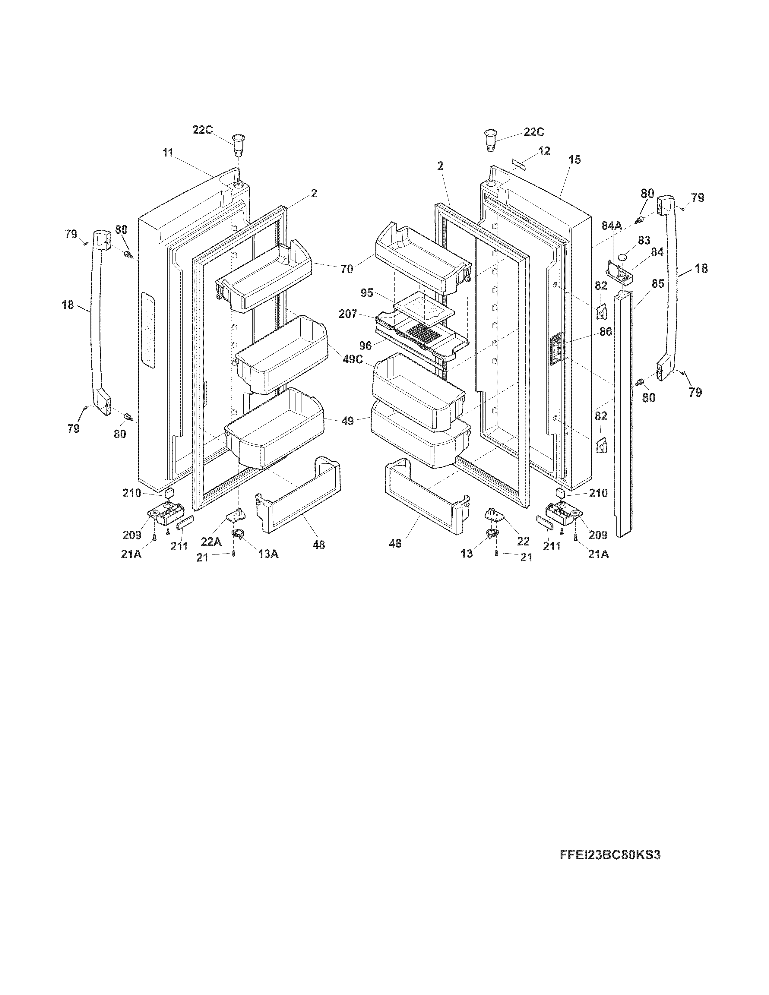 Electrolux EI23BC60KS5A fresh food doors diagram