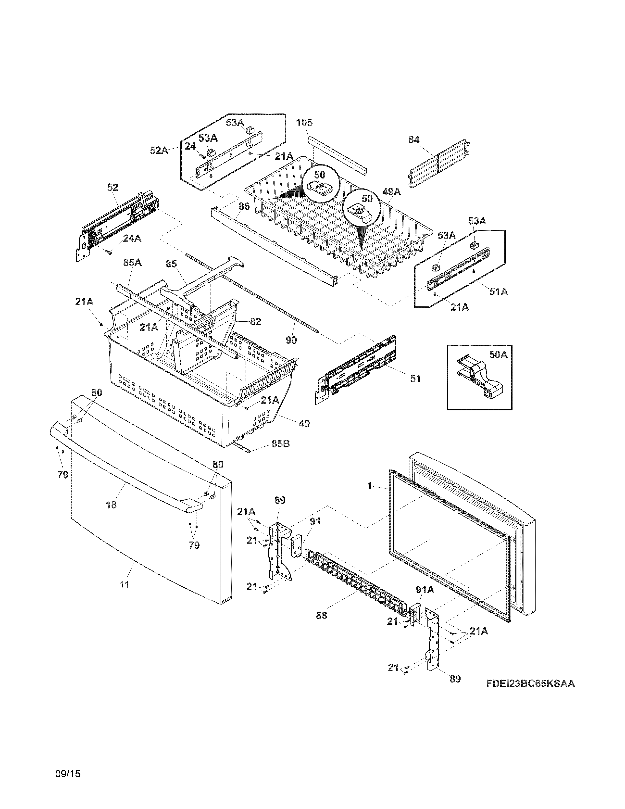 Electrolux EI23BC60KS7A freezer drawer, baskets diagram