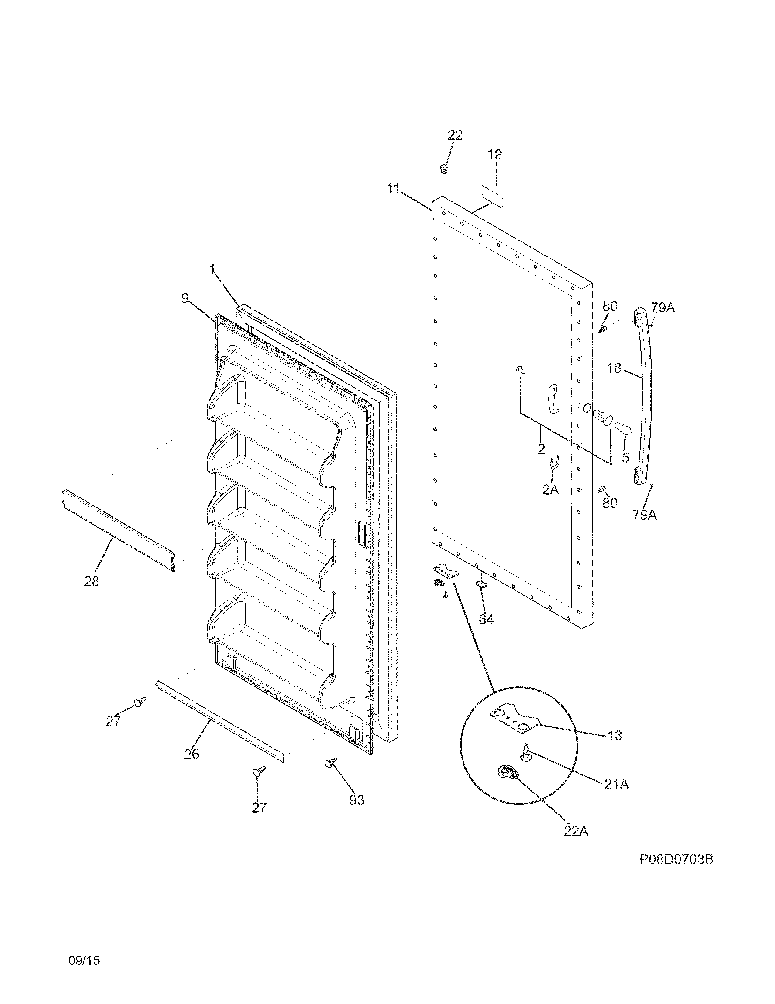 Frigidaire FFFH20F2QWD door diagram
