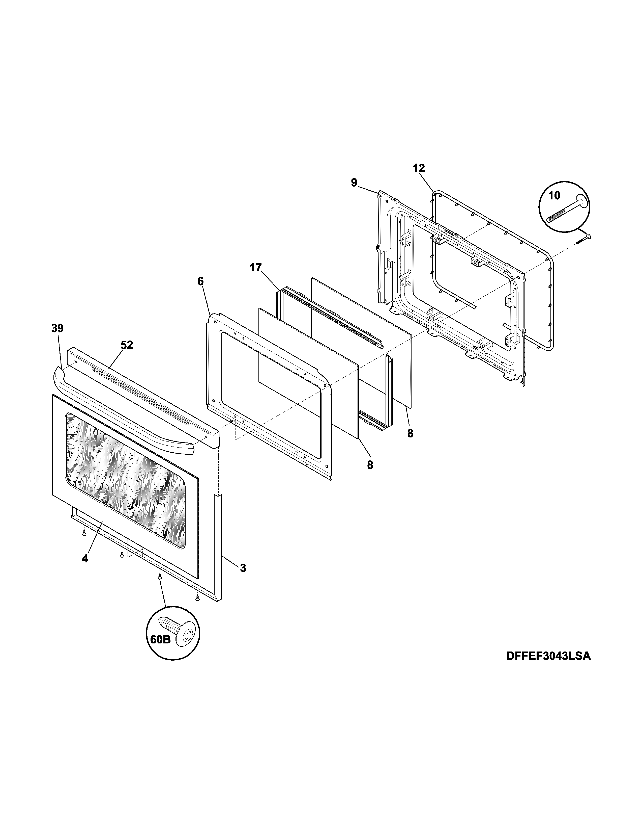 Frigidaire CFEF3043RSB door diagram