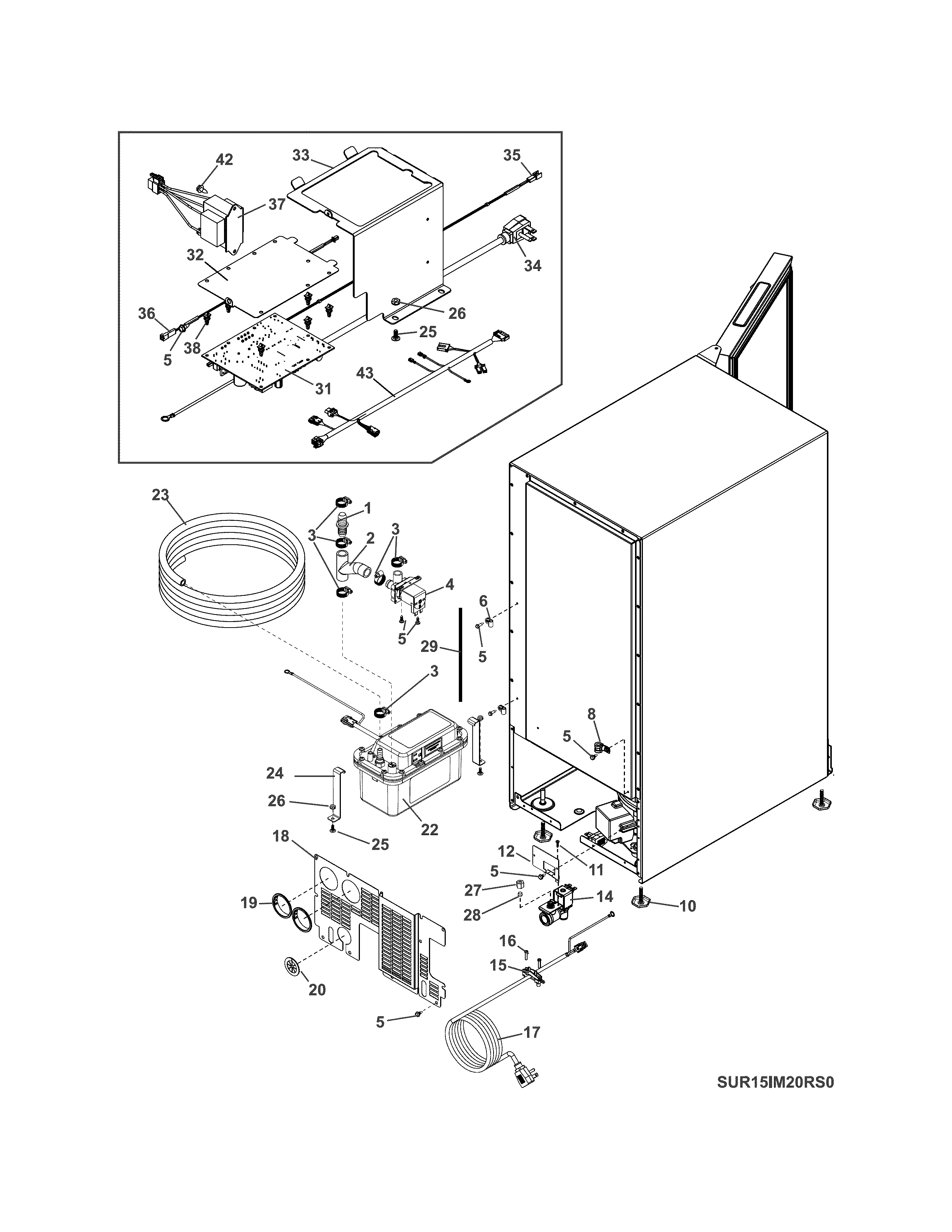 Electrolux UR15IM20RS0 cabinet rear/control diagram