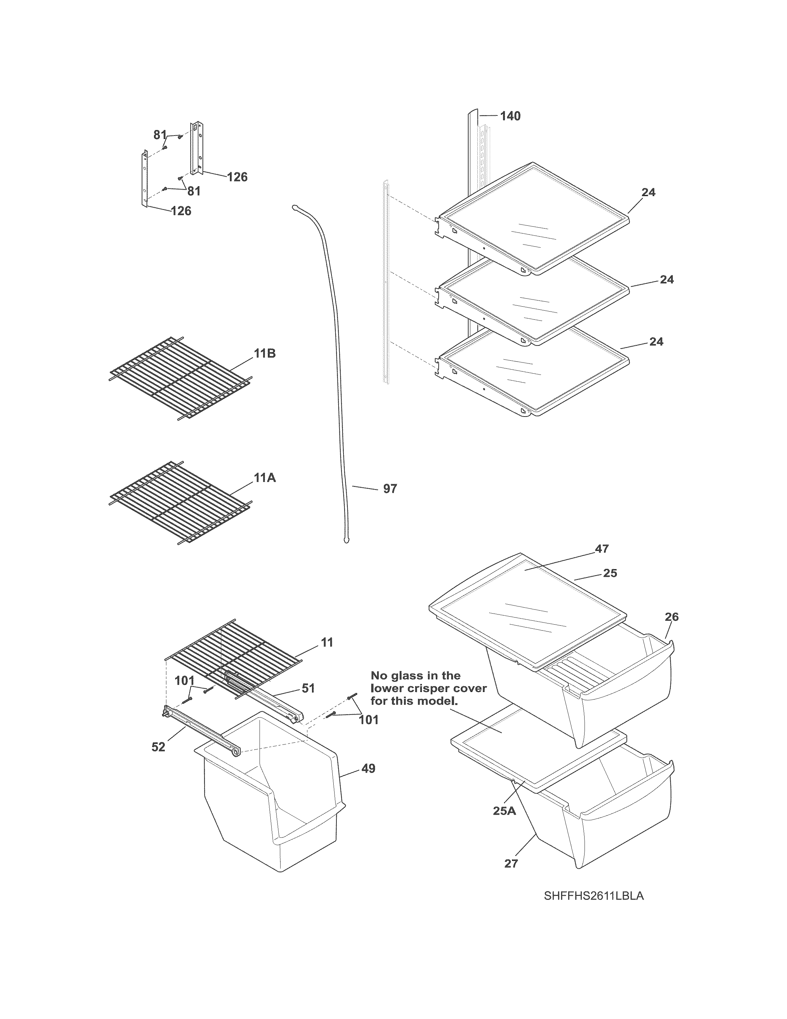 Frigidaire FFHS2311LWNA shelves diagram