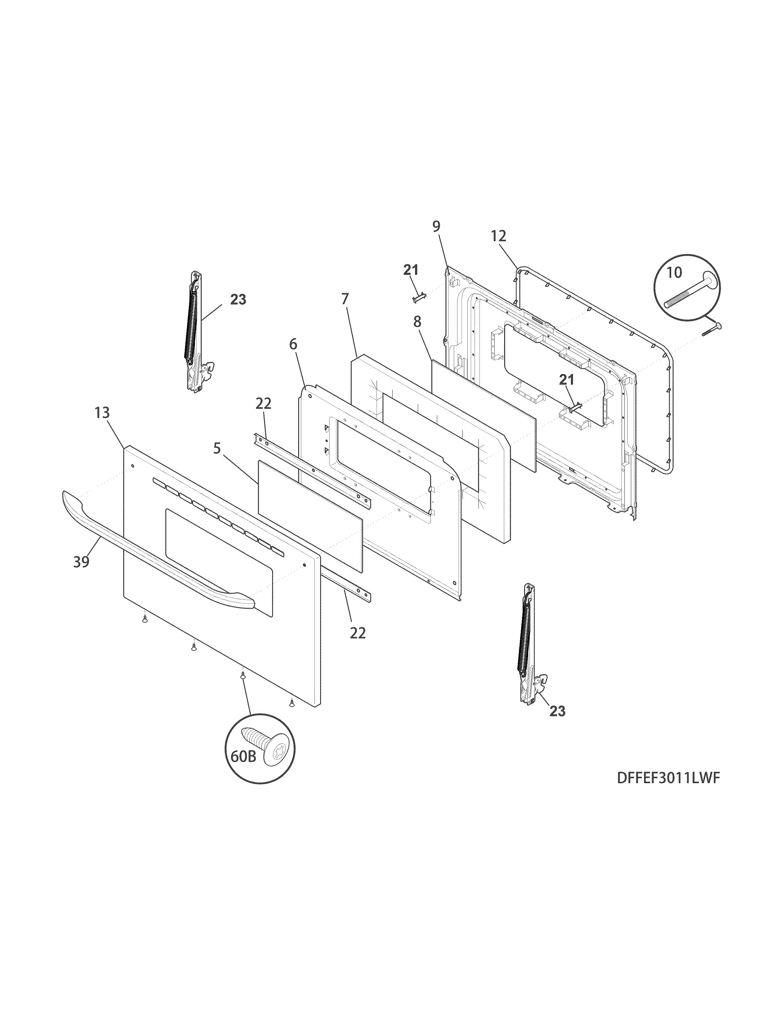 Frigidaire FFEF3011LBG door diagram