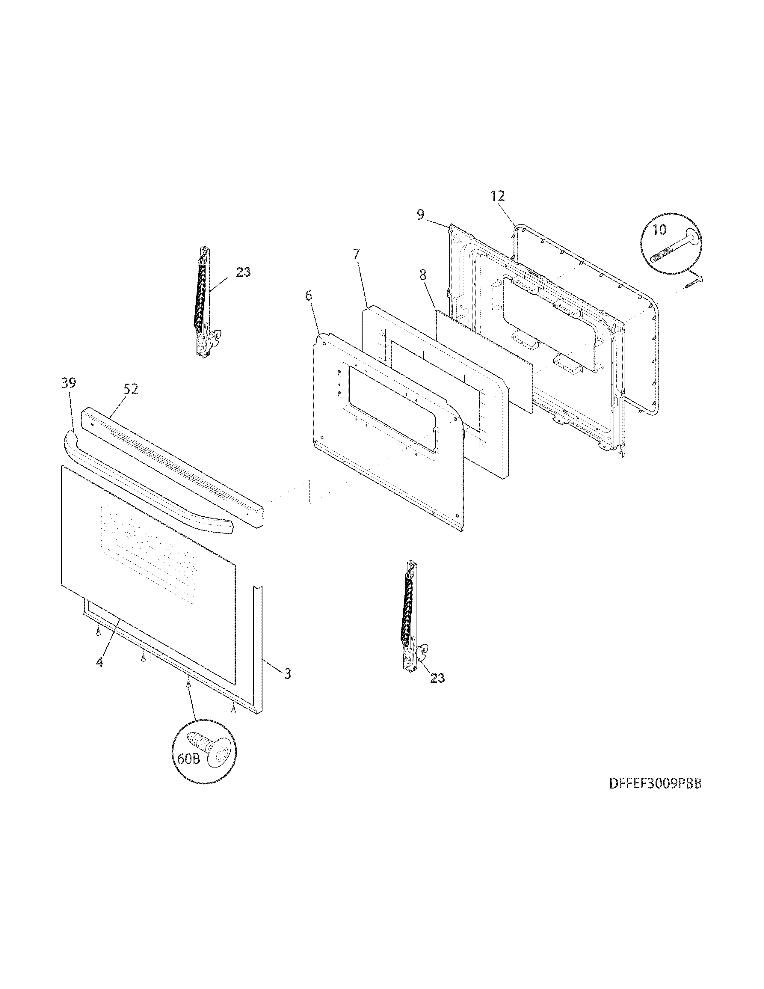 Frigidaire FFEF3009PWD door diagram