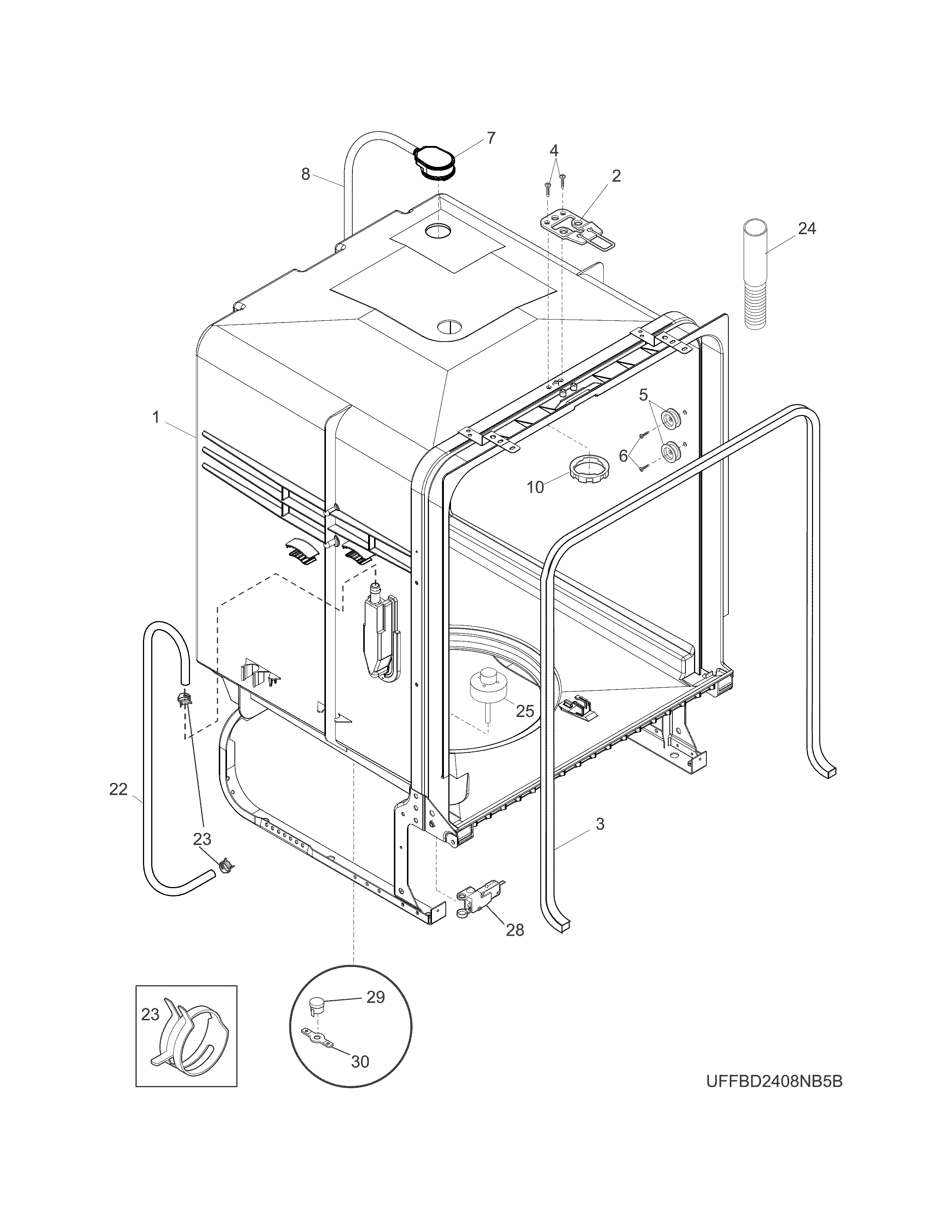 Frigidaire FFBD2411NQ7B tub diagram