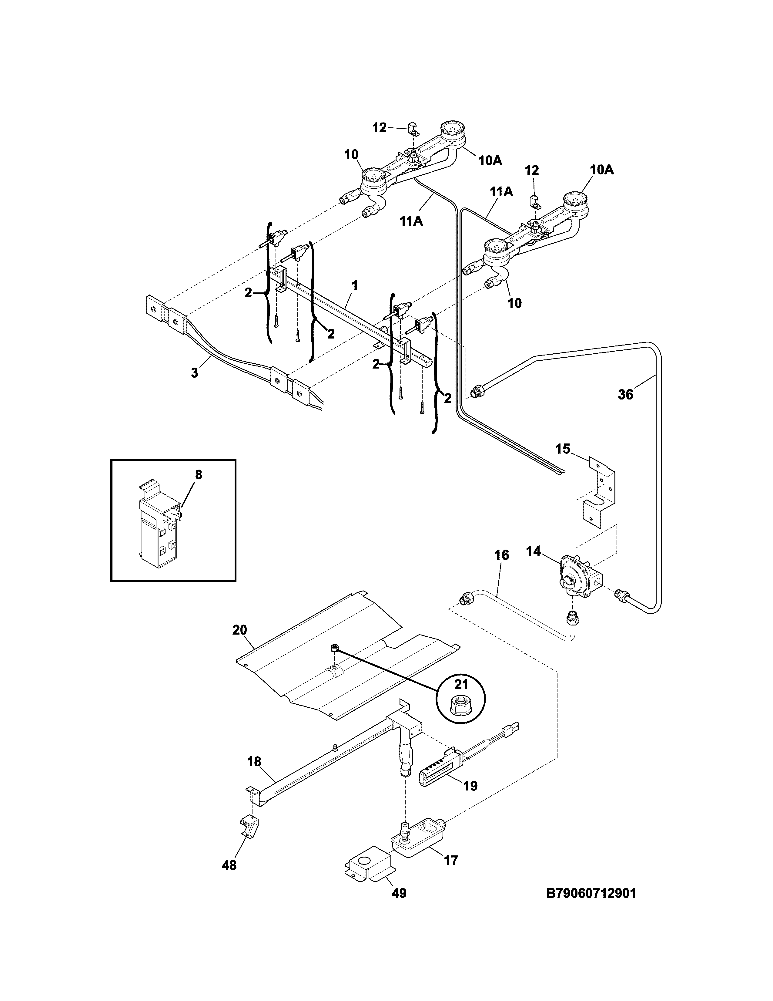 Kenmore 79073032313 burner diagram